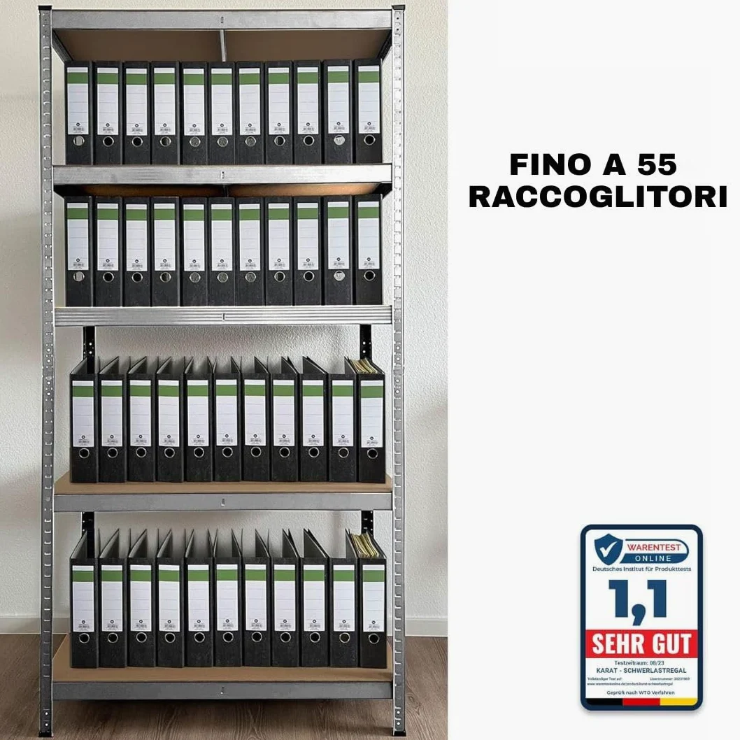 KARAT Scaffalatura per carichi pesanti, 30 x 75 x 150 cm, scaffalatura cantina, scaffalatura in metallo – 5 ripiani regolabili (zincati)