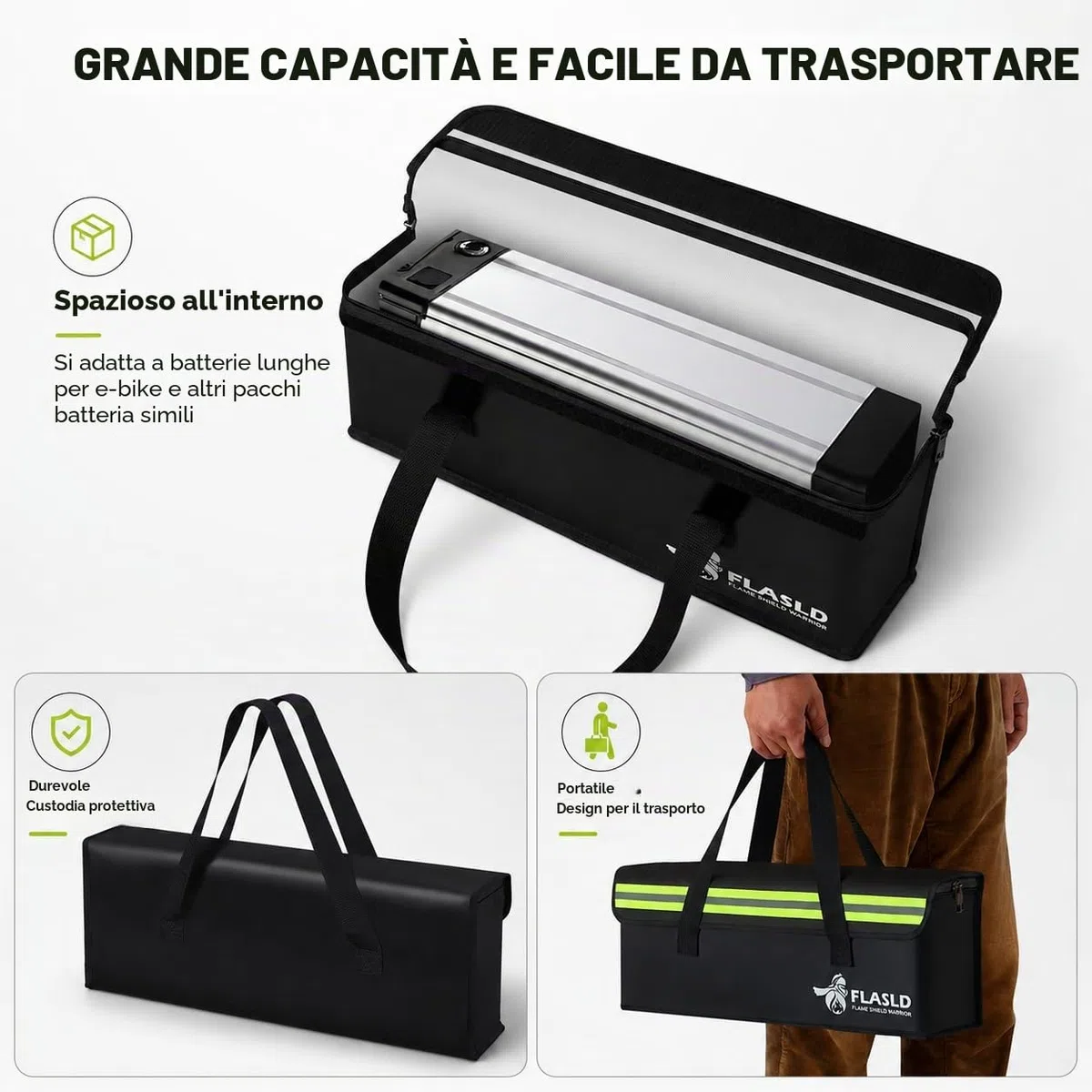 FLASLD Lipo - Borsa sicura per batterie a prova di esplosione, grande capacità per ricarica e stoccaggio della batteria Ebike 49 x 11 x 18 cm
