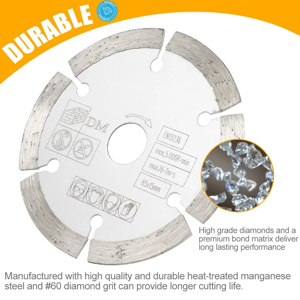 Set di 5 lame per sega circolare da 85 mm, mini accessori per seghe circolari HSS/TCT, lama da taglio diamantata, lame circolari per legno/metallo/plastica, diametro interno 15 mm