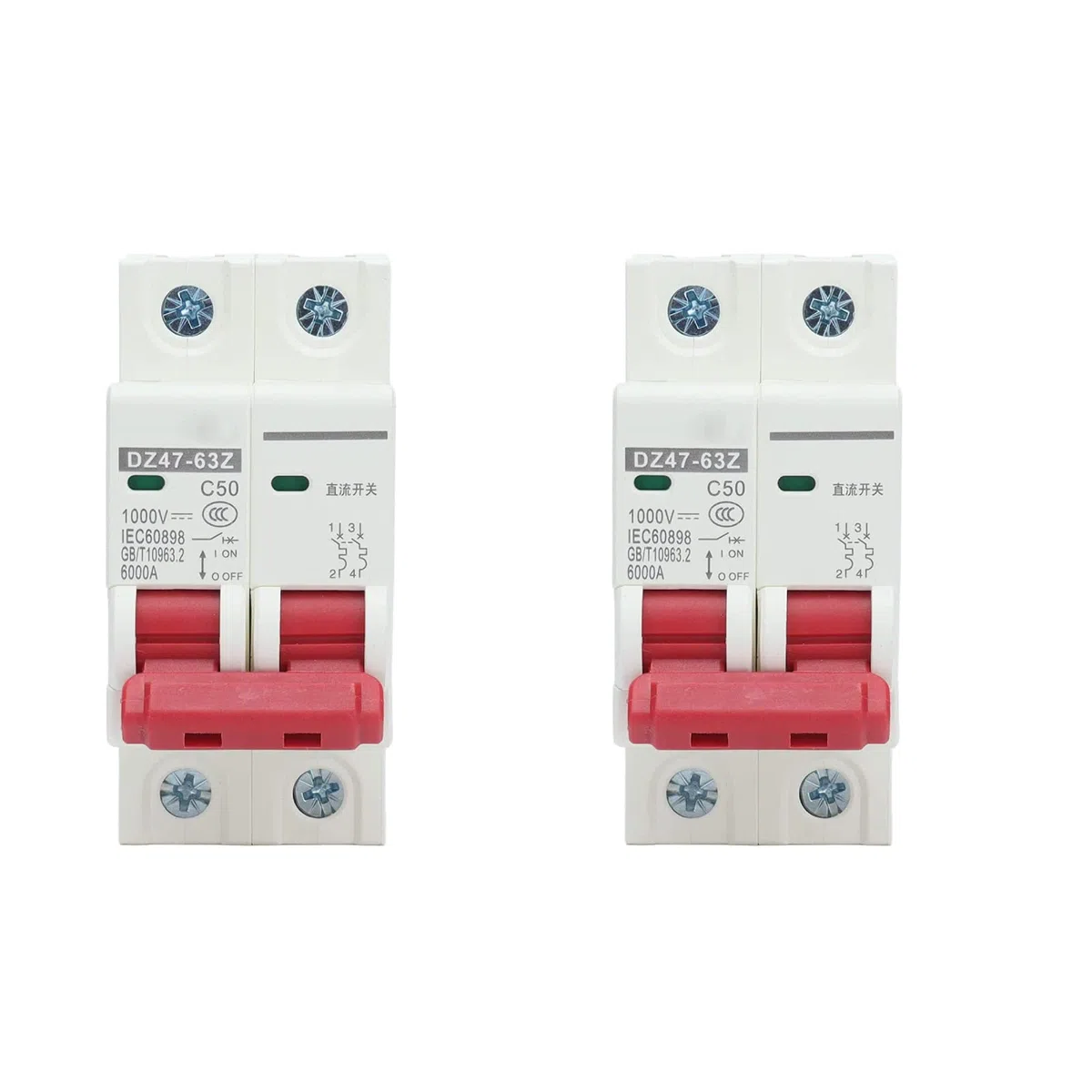 2 pezzi Interruttore Magnetotermico,1000V DC 50A 2P,Interruttore Automatico Miniaturizzato,DIN Rail Overload Protection Air Switch Circuit Breaker per l'illuminazione Residenziale Distribuzione