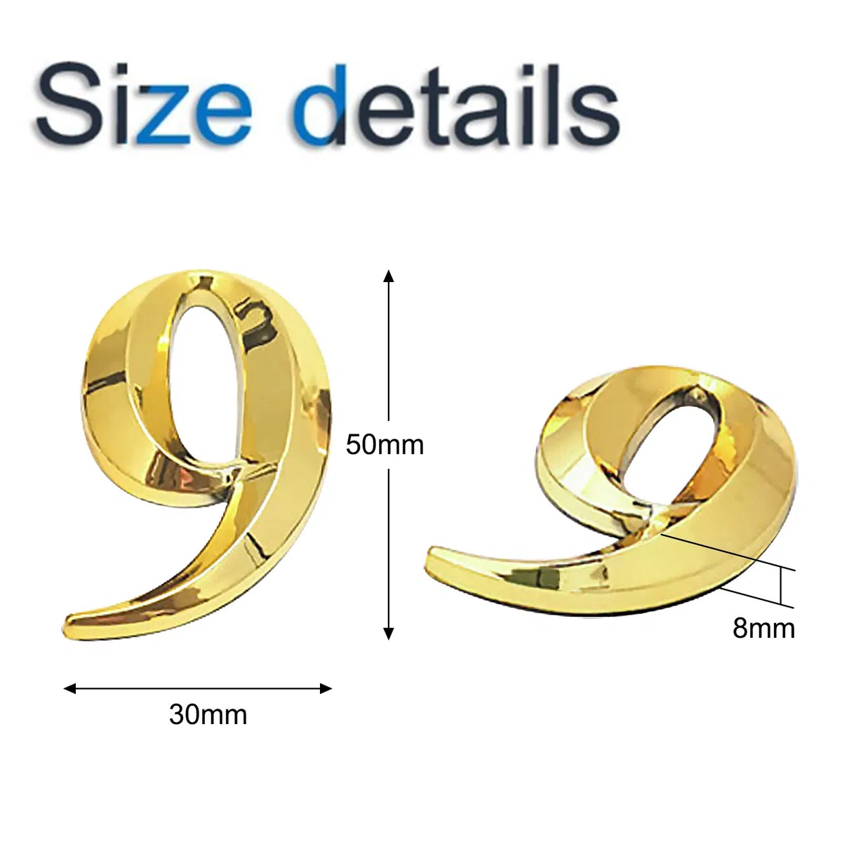 INCREWAY Numeri per indirizzi 3D, 20 pezzi, 5 cm, autoadesivi, numeri per cassetta postale 0-9 per appartamento, casa, ufficio (oro)