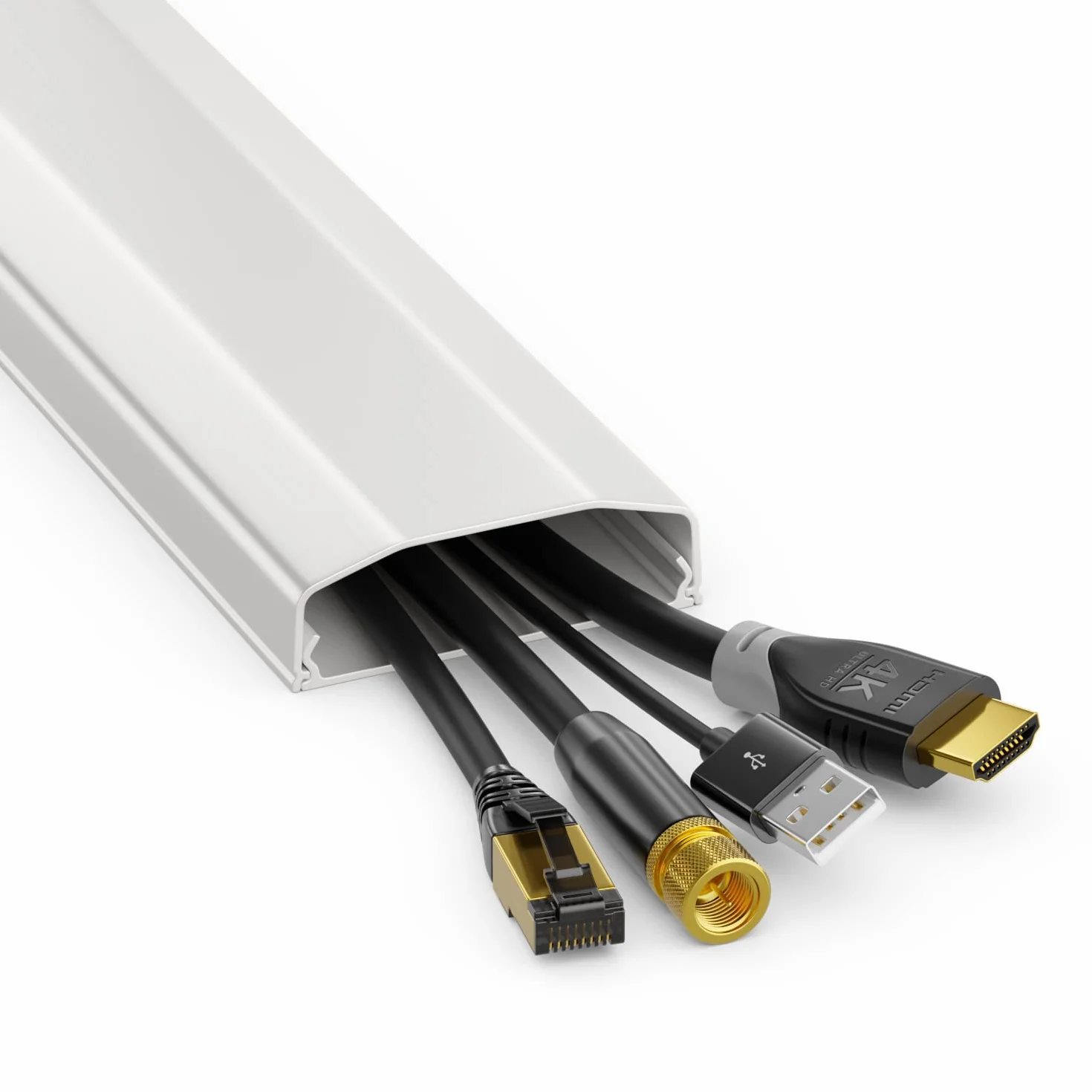 deleyCON Canalina Portacavi e Fili Universale Facile Spostamento di Cavi e Fili PVC di Alta Qualità Lunghezza 100cm Larghezza 6cm Altezza 2cm - Bianco