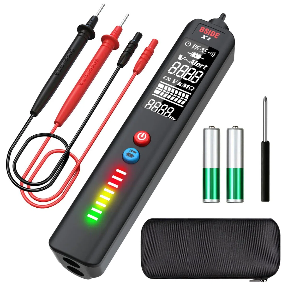BSIDE Rilevatore di Tensione NCV con LCD EBTN Multimetro Automatico a Penna Display a 3 Risultati e 8 LEDs Sensibilità Regolabile Tester di Tensione AC DC Ohm Hz Fili Filo vivo con Torcia