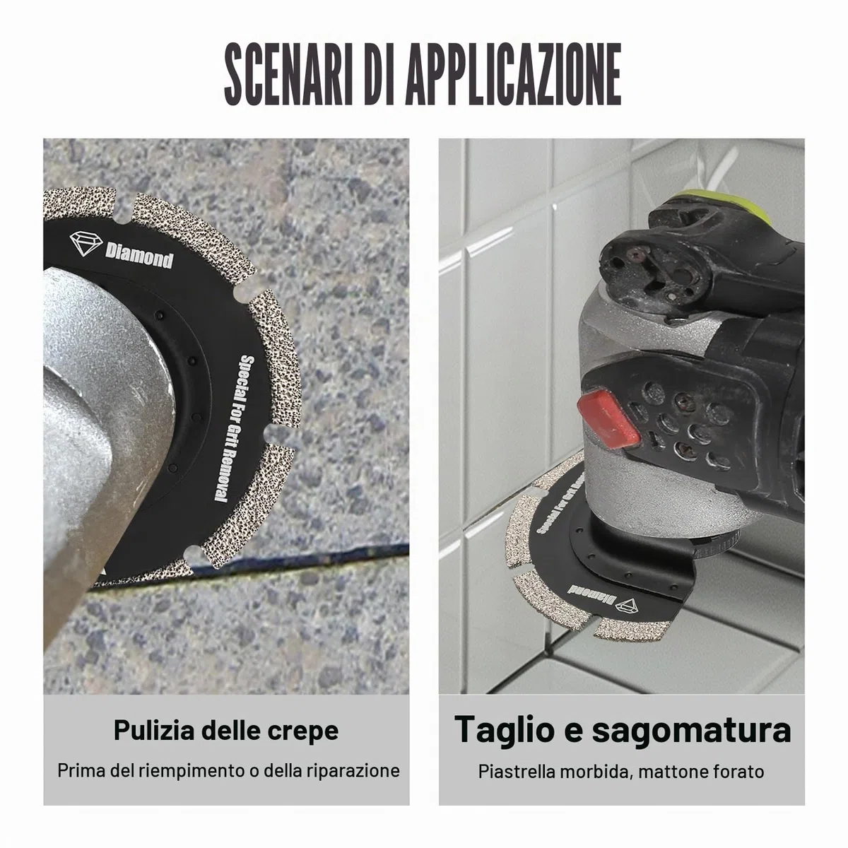 3 pezzi utensili diamantati multifunzione con adattatore, lame per sega multiutensile strumento oscillante per piastrelle di ceramica, mattoni forati, cemento, piastrelle morbide, muratura