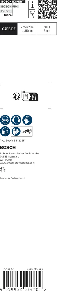 Bosch Professional 1x Lame per Seghe Universali Expert `Vehicle Rescue` S 1157 CHM per Vetro, Acciaio Resistente, Lunghezza 225 mm, Accessorio Sega Universale