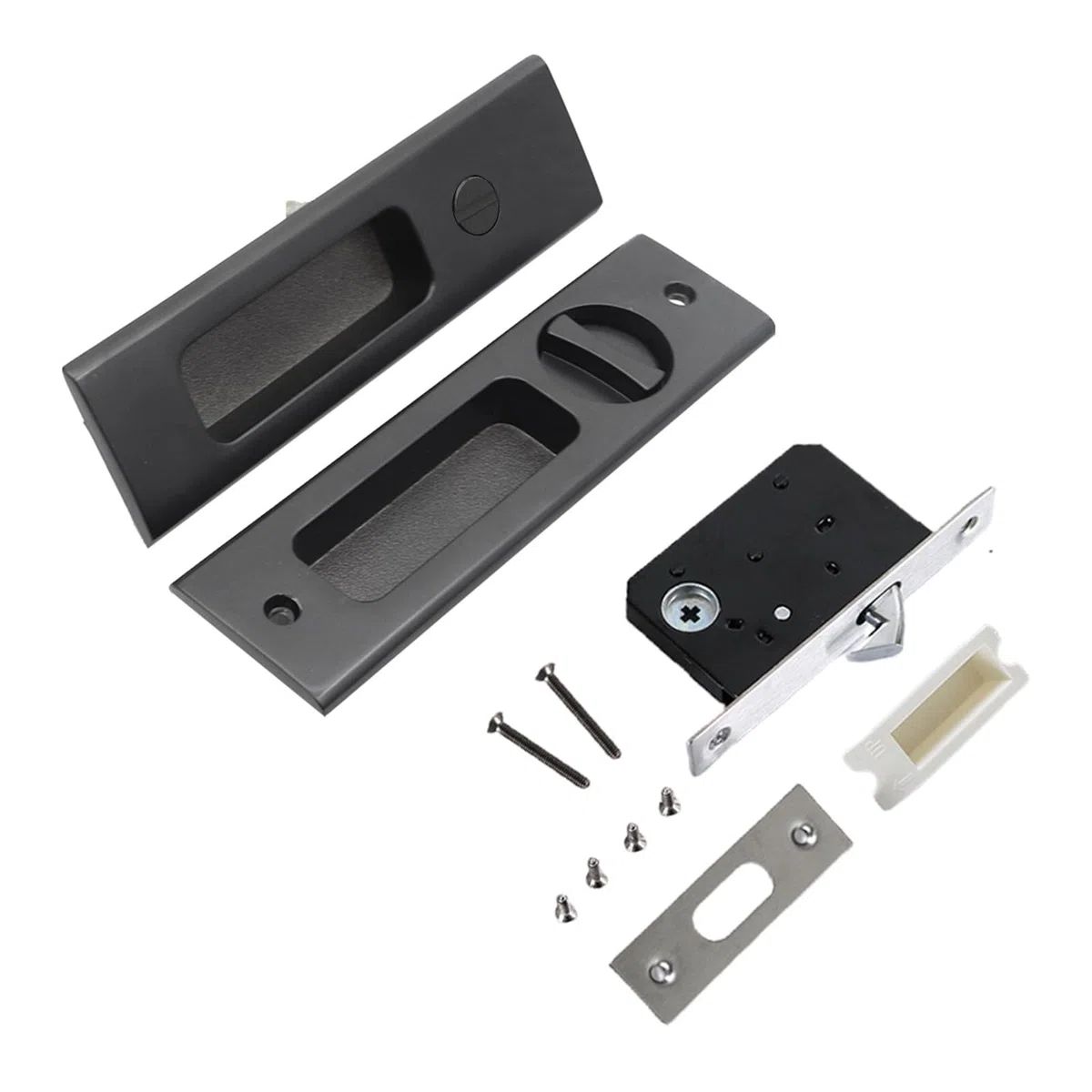 HOCONNIE Serratura Porta Scorrevole Senza Chiave Serratura Porta a Scomparsa Maniglia Porta Scorrevole Incasso Serratura Della Porta 160mm (Nero)