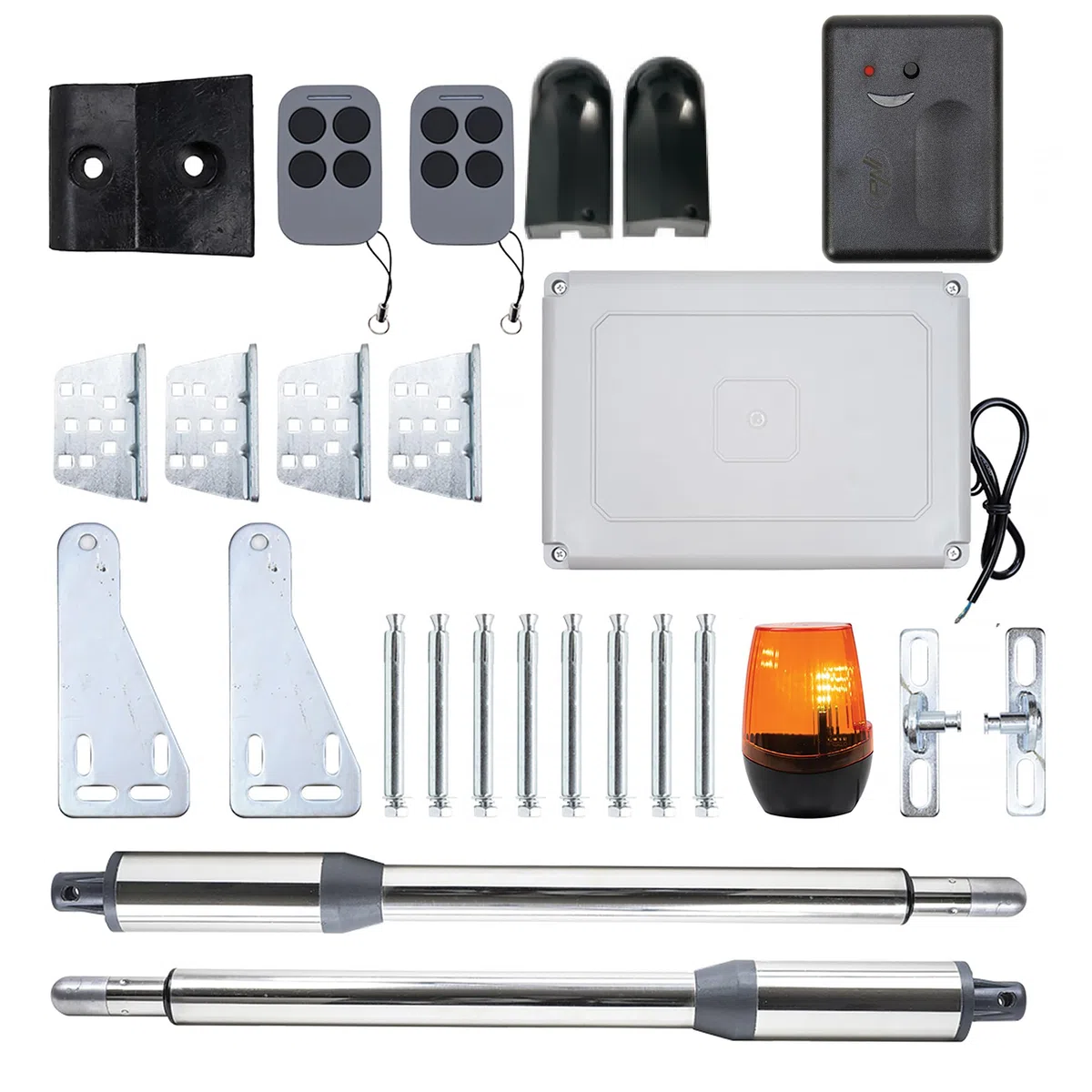 PNI MAB300 Kit di automazione per cancello a battente, 2 motori da 40 W, lunghezza cancello 2 x 2,5 m, 200 kg e relè intelligente PNI SmartHome RG120, app Tuya