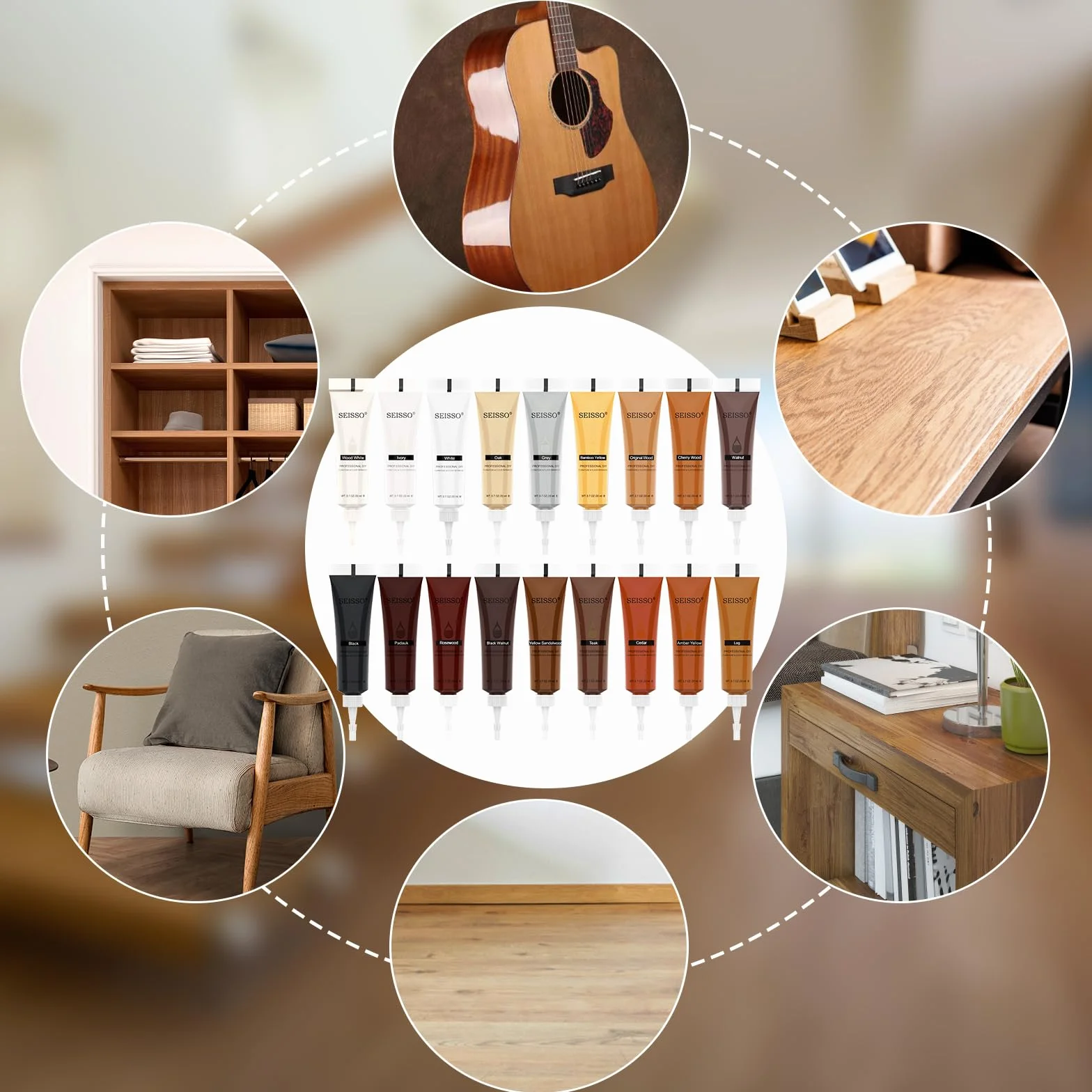 SEISSO Kit Riparazione Legno Stucco per Legno, 18 colori Set di Riparazione per Parquet in Laminato di Legno Duro, Ripristino di Graffi, Crepe, Fori, Graffi, Parquet, Mobili