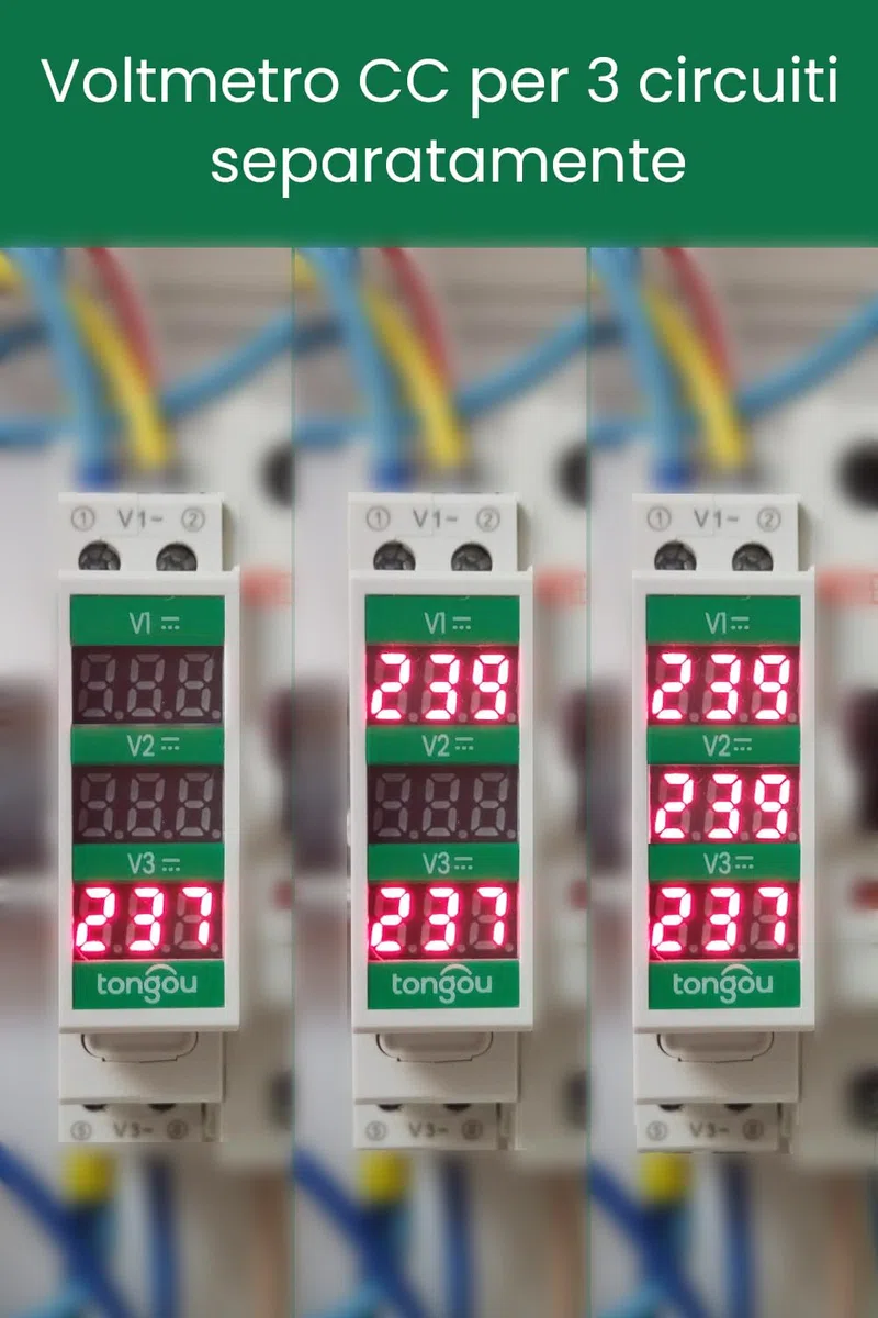 TONGOU Voltmetro Barra Din DC 11-310V, Guida DIN Digitale Voltmetro 3 Visualizzazioni Rosse, Digitale Contatore Misuratore di Tensione LCD per Auto Moto Sistema Solare