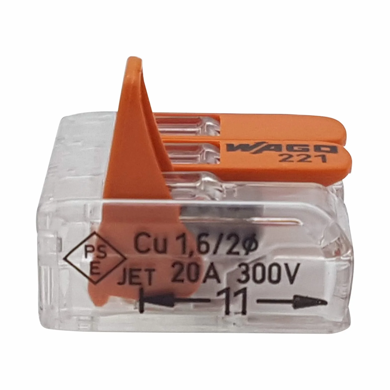WAGO Terminale plug in 3 vie con cavo per rigid (0,2 – 4 mm²) e cavi flessibili (0,14 – 4 mm²) per aprire again, trasparente/arancione, contenuti: 50 pezzi