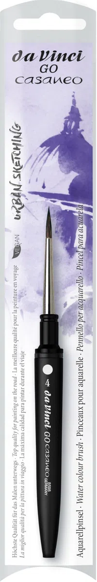 da Vinci, GO CASANEO - Pennello ad acquerello da viaggio con fibre sintetiche extra morbide, ad alto assorbimento dei colori, elastico, per acquerelli e colori acrilici, misura 4