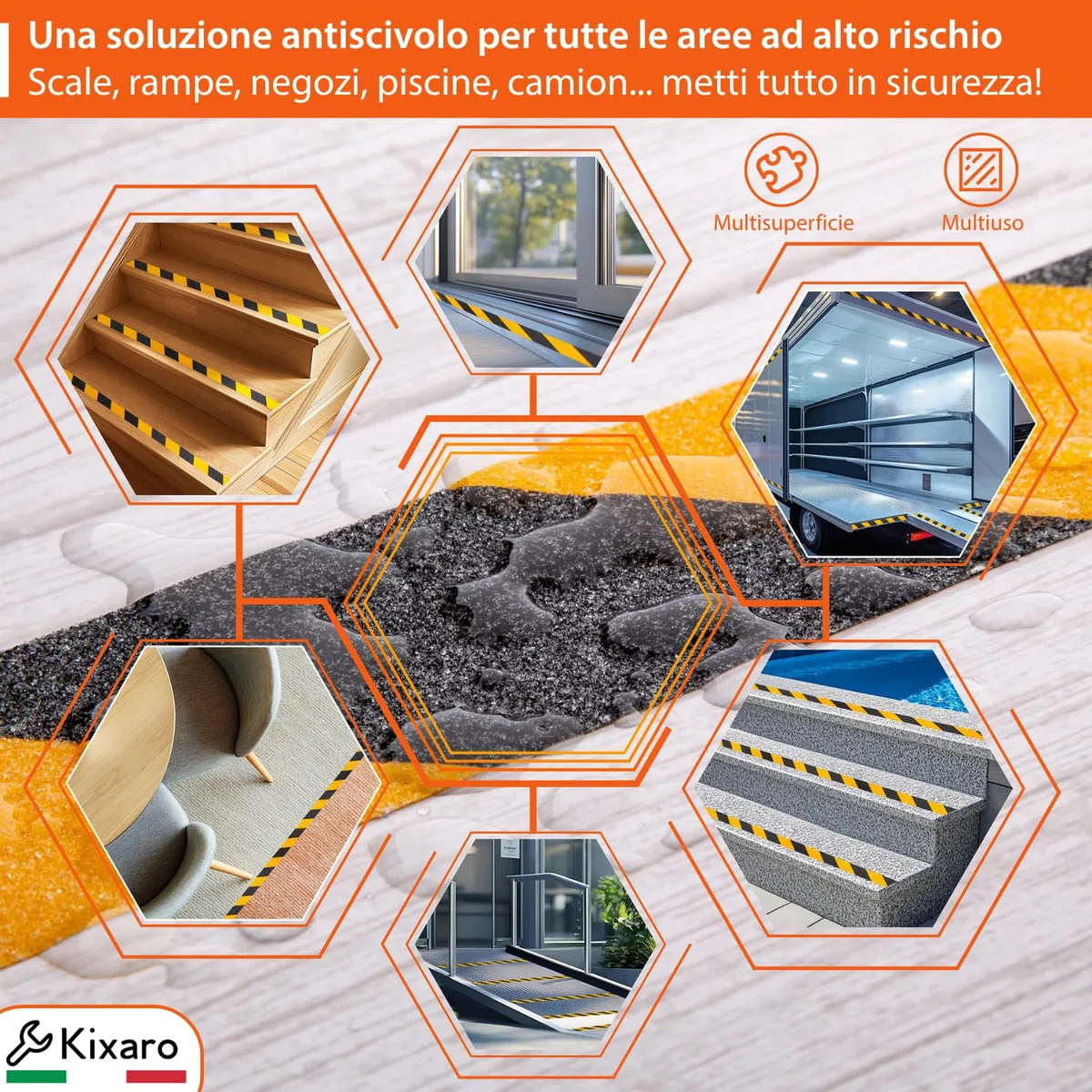 Nastro Antiscivolo per Gradini Scale Pavimenti Esterni Interne Alta Resistenza Nastro Adesivo Giallo Nero - 2 Rotoli 10mx5cm Strisce Adesive Antiscivolo Forte Presa Nastro Antiscivolo Anti Slip Tape