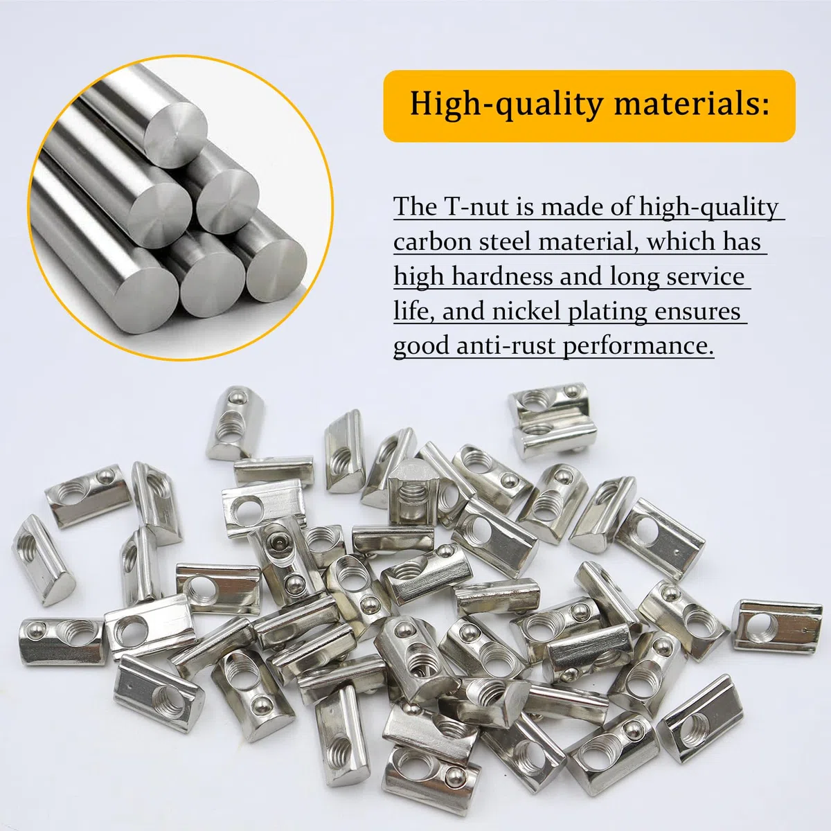 50 Pezzi Dado Scorrevole M8 Dadi Scorrevoli T-Nut con Sfera Dadi Scanalati a T M8 Nut Scanalatura di Estrusione Standard Serie 40 Profili in Alluminio per Morsetto Modulo Solare P