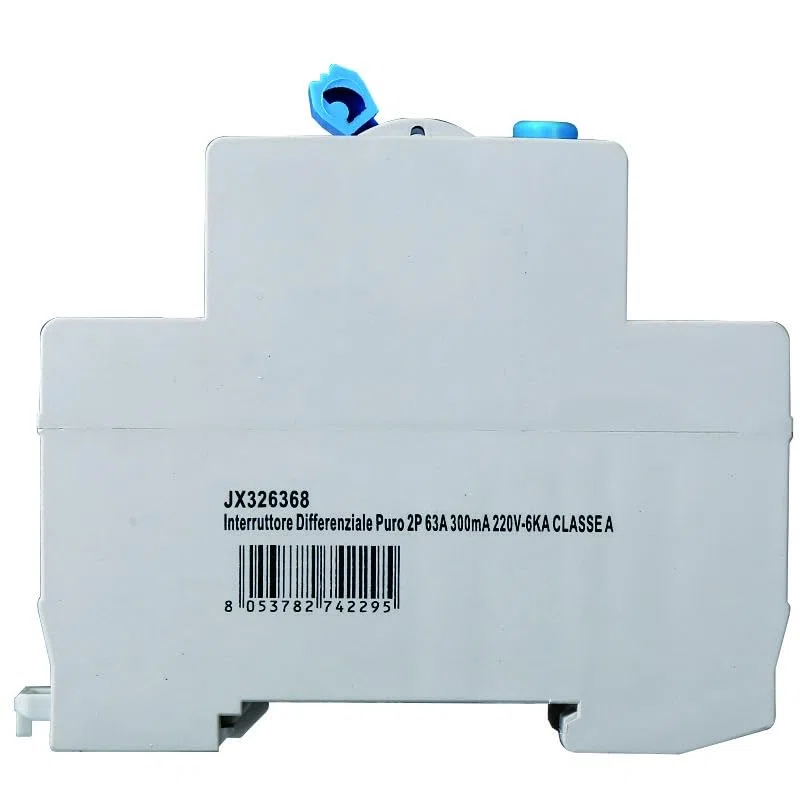 Interruttore Differenziale Puro 2P 63A 300mA 220V-6KA CLASSE A 300mA per Guida DIN - 2 Moduli DIN - Protezione Circuiti e Sicurezza Impianti
