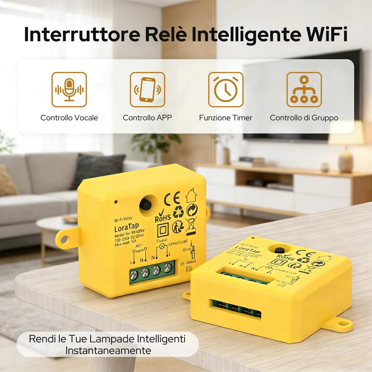 LoraTap Interruttore Timer WiFi Alexa, Interruttore Intelligente Wireless Controllo Remoto con Telefono App iOS Android, Compatibile con Alexa Echo e Google Home, 2pz Ricevitori a Relè 2500W