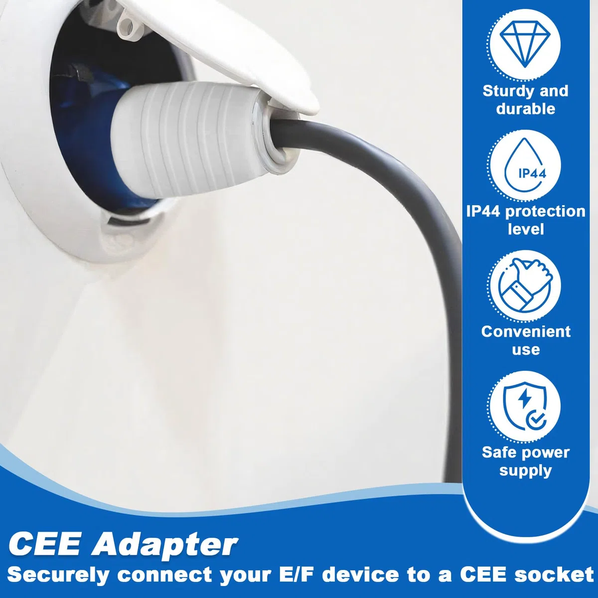 H07RN-F 3G2.5 Adattatore Caravan, IP44 Presa CEE con Cappuccio Protezione, 35cm Cavo Gomma Campeggio, 2 Poli Spina Schuko, 230V 16A Spine Roulotte, Prolunga Camper per Barca, Esterno