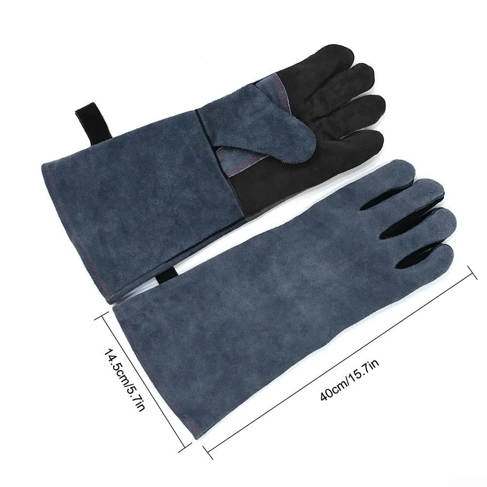 Guanti da saldatura TIG da 40,6 cm, in pelle bovina, resistenti al calore, per saldatori MIG, barbecue, camino, lavori ad alta temperatura