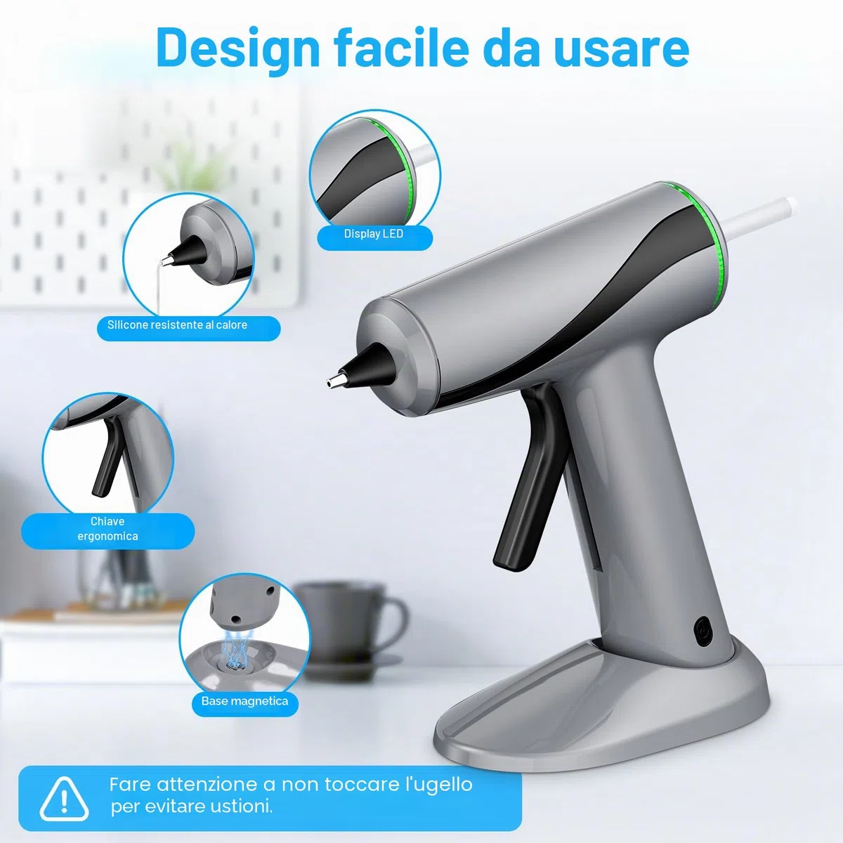 Pistola Colla a Caldo Senza Fili, pistola colla caldo professionale con batteria da 2000 mAh, Preriscaldamento rapido in 40 secondi, per fai da te, artigianato e riparazioni rapide