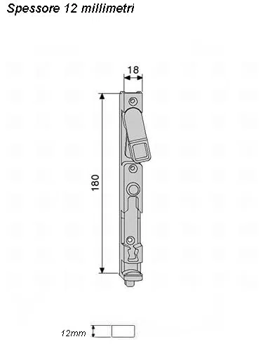 AERREGI CATENACCIO AGB AD INCASSO PER FINESTRE LUNGHEZZA 180mm LARGHEZZA 18mm SPESSORE 12mm ZINCATO