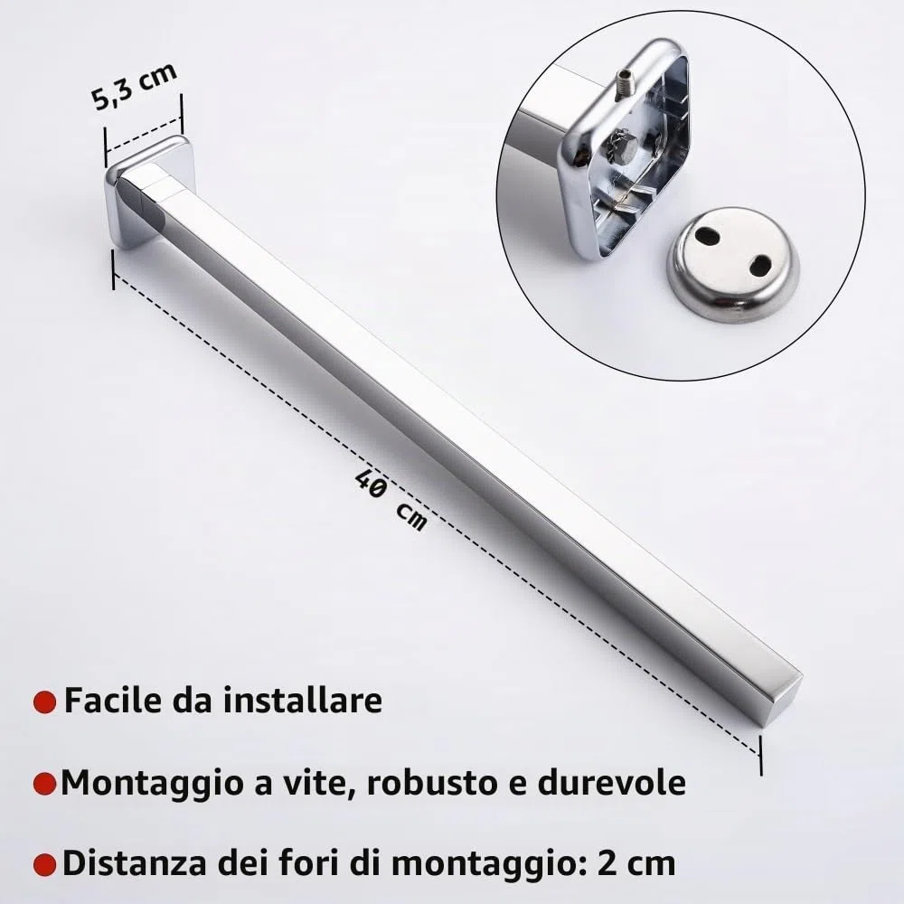 Porta Asciugamani Bagno Da Parete, Cromato 40CM,Acciaio Inossidabile,H4401HC