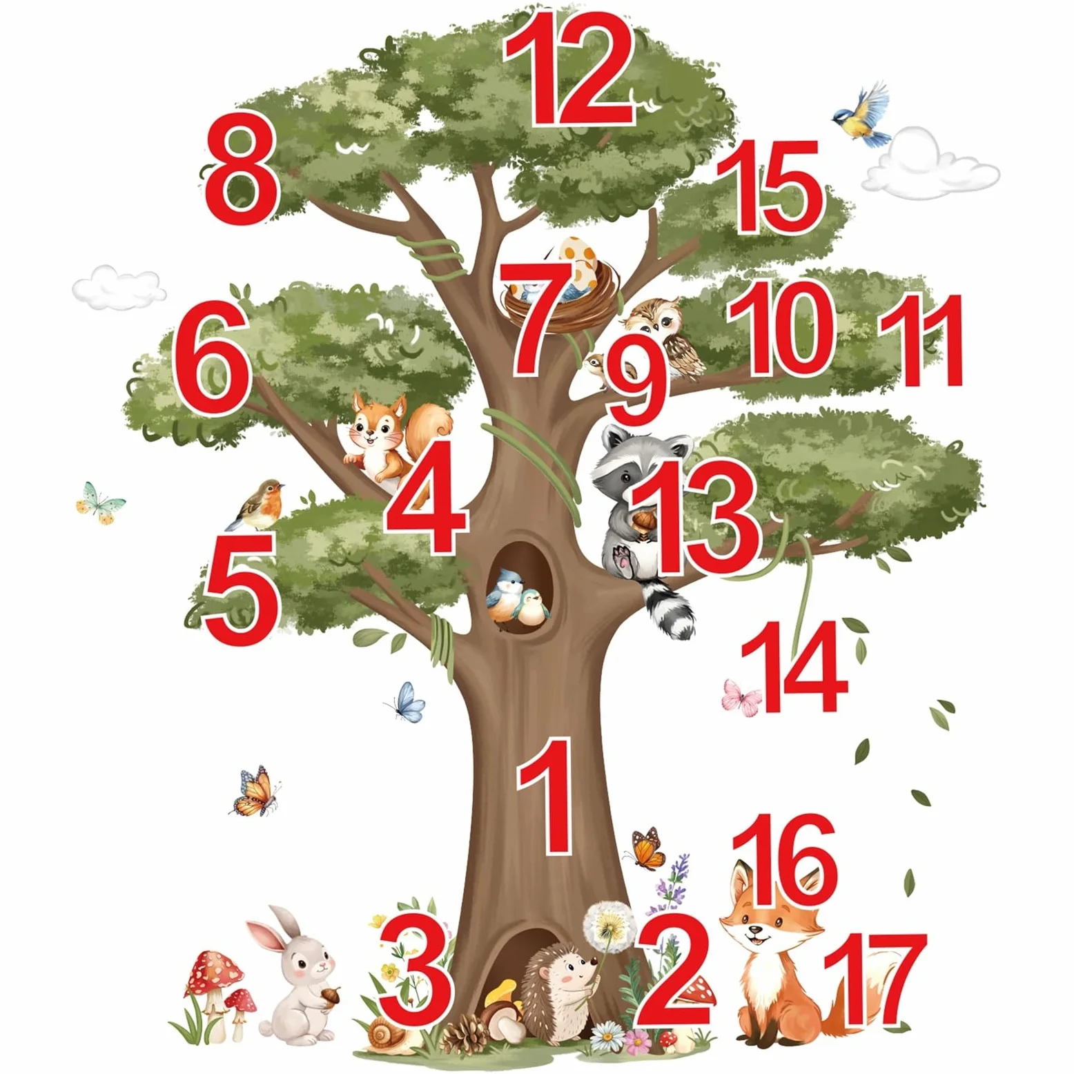decalmile Adesivi Murali Animali Foresta Albero Grande Adesivi da Parete Animali del Bosco Volpe Coniglio Decorazione Murale Asilo Nido Camerette Bambini Camera da Letto