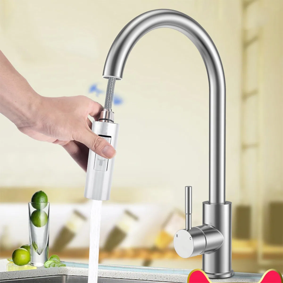 Tirare giù Rubinetto Spray Head Rubinetto lavello da cucina Spruzzatore Shower Head Ugello Estraibile Hose Sprayer Pezzo di ricambio Kitchen Tap Spruzzatore Beccuccio G 1/2