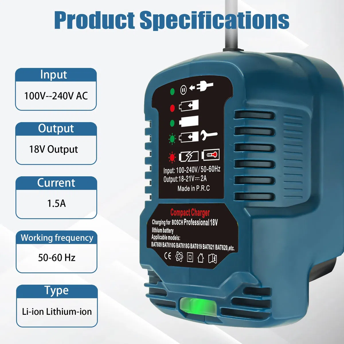 220 V per caricabatterie Bosch Professional 18 V GAL1880 CV Ricambio per batteria Bosch GBA 18 V BAT609 BAT610G BAT618G BAT619 (senza batteria)