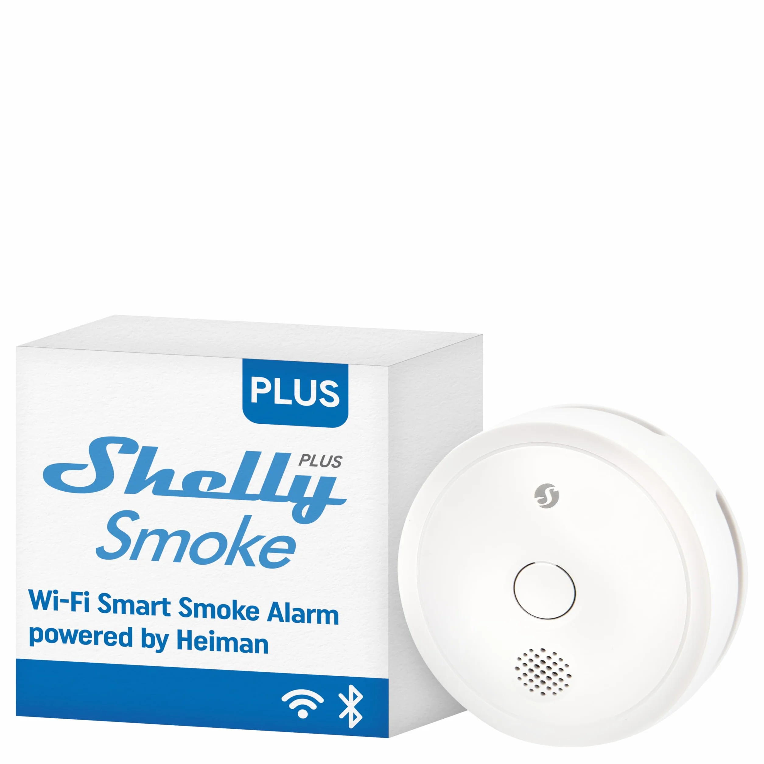 Shelly Plus Smoke, Rivelatore di Fumo Wi-Fi e Bluetooth, Allarme Antincendio, Sensore Fotoelettrico, Durata Batteria 5 Anni, EN 14604, Notifica Immediata, Alexa, Google Home, iOS Android