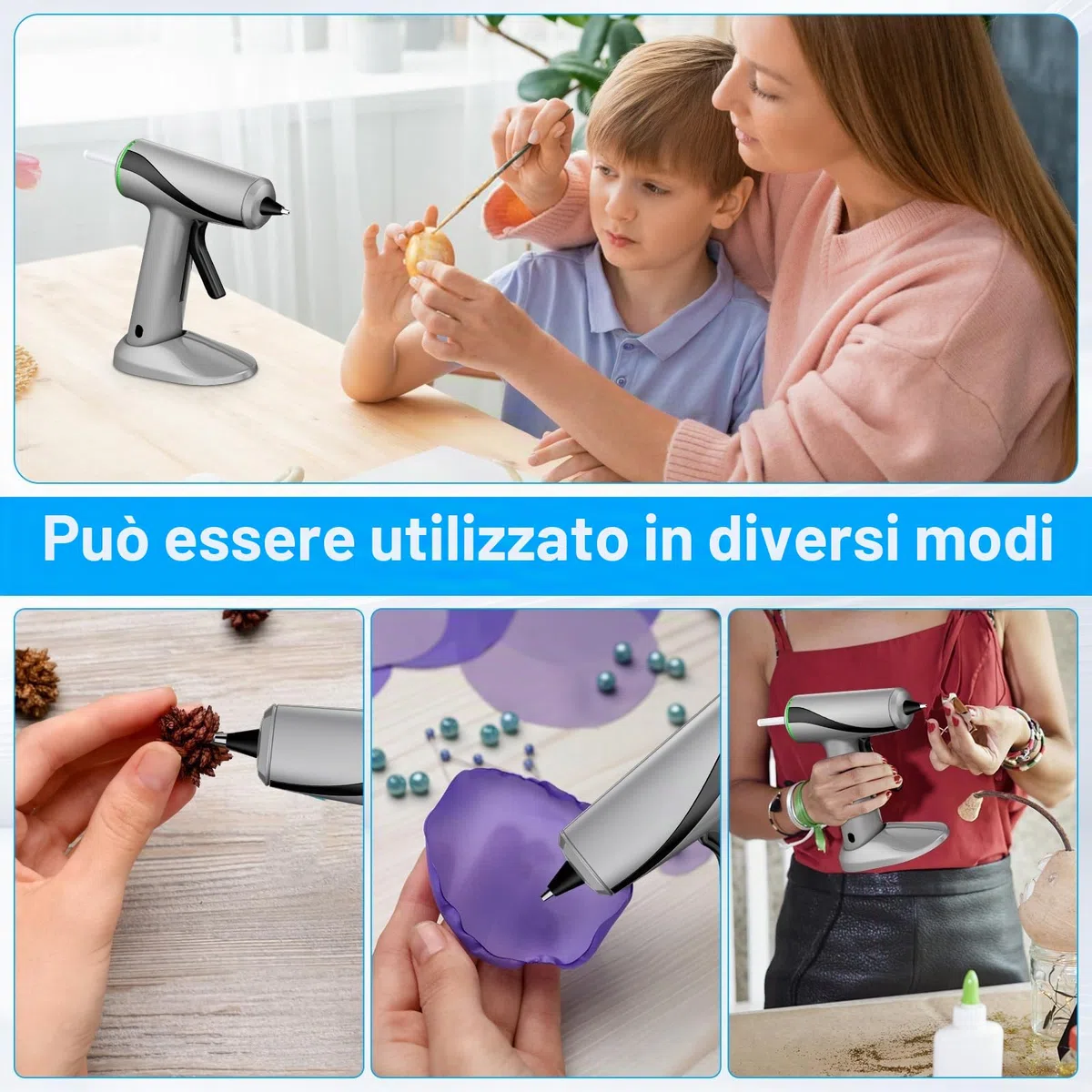 Pistola Colla a Caldo Senza Fili, pistola colla caldo professionale con batteria da 2000 mAh, Preriscaldamento rapido in 40 secondi, per fai da te, artigianato e riparazioni rapide