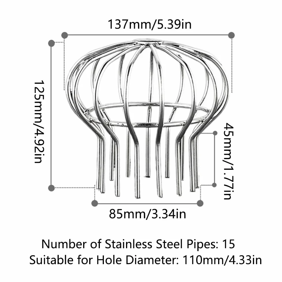 Coperture di scarico per grondaie, 2 filtri in acciaio inox, protezione per foglie, muschio, fango, detriti (adatti per fori di diametro 110 mm)