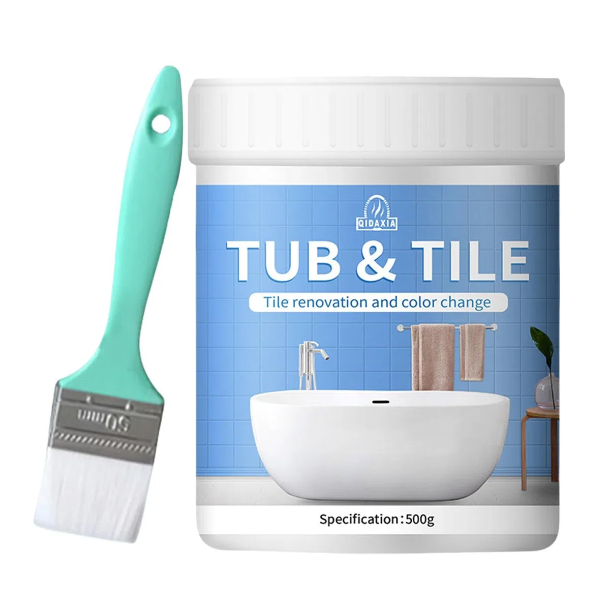 Vernice da bagno Gloss bianco, kit di riparazione della vasca da bagno, vernice per smalto da bagno, formula ad asciugatura veloce da 500 g per piastrelle, metallo, doccia, lavandino, mobili, patatine