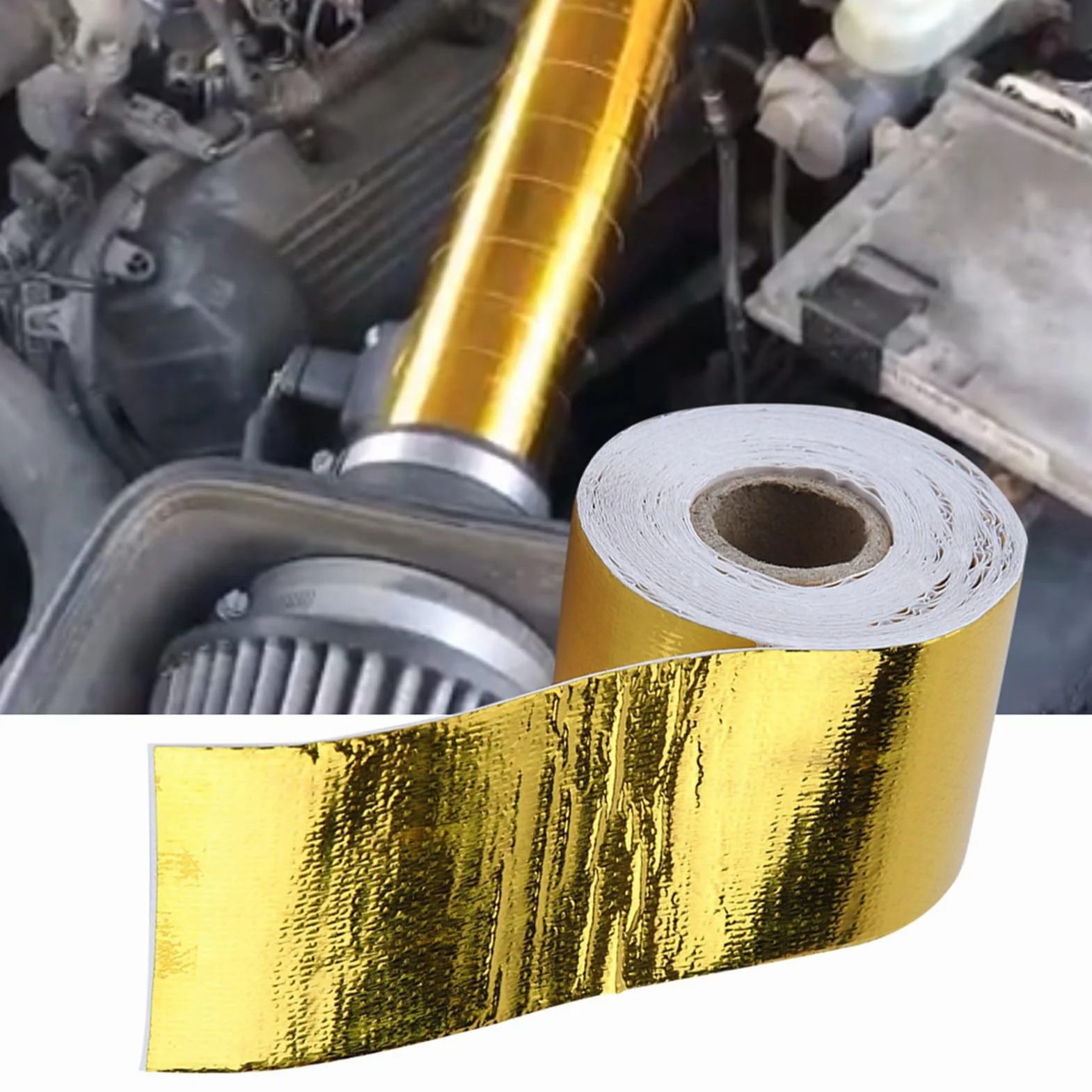 Nastro adesivo, 1 rotolo d'oro Nastro adesivo di alluminio per auto Nastro adesivo riflettente per scaldare lo schermo (10M*5Cm)