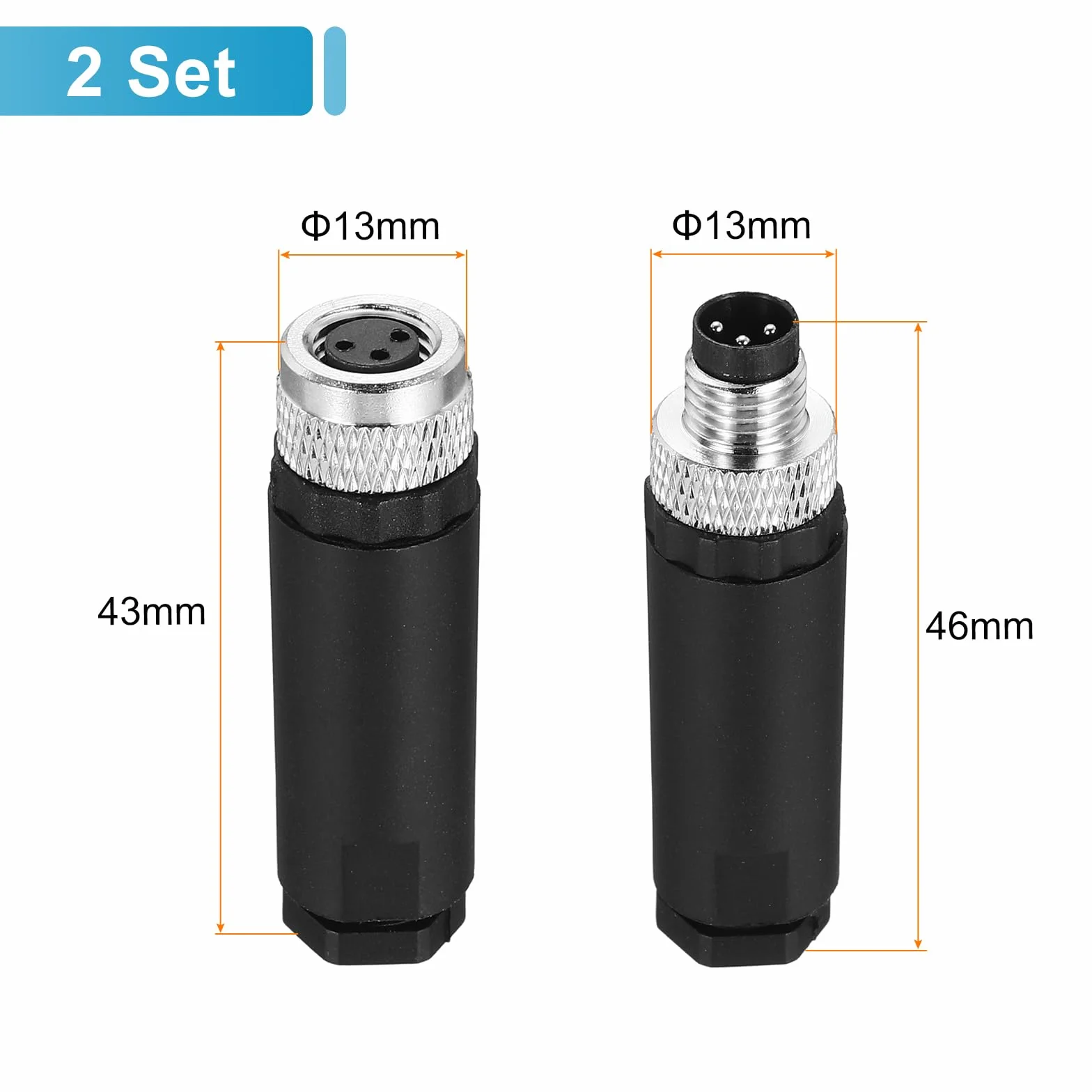 QUARKZMAN Connettore M8 Maschio E Femmina 3 Poli, 4 Pz Connettore Circolare Impermeabile IP67 Per Reti Strumenti Computer (Con 4 Chiavi)