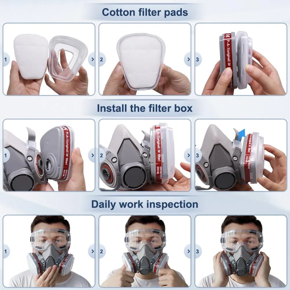 Maschera traspirante riutilizzabile con 10 filtri - Respiratore a mezza maschera per la lavorazione del legno, saldatura, lucidatura e protezione del lavoro
