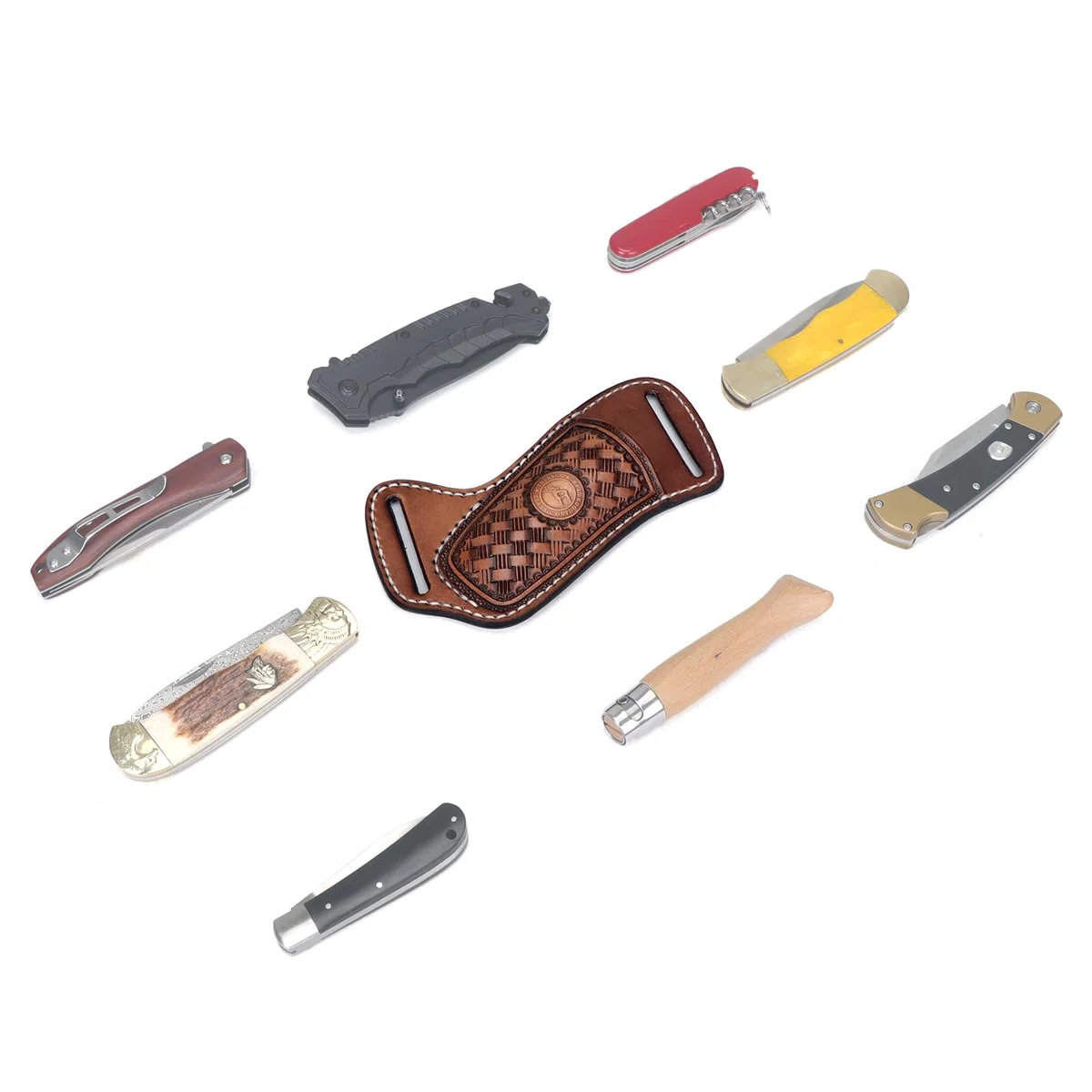 TOURBON - Custodia in Pelle per Coltello Tascabile, Fondina per Cintura, Fatta a Mano, Regalo per Uomo