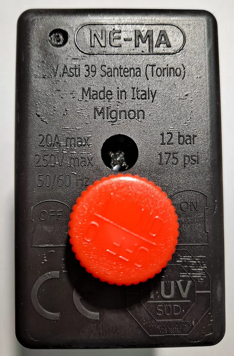 Pressostato Italiano Mata NE-MA per Compressori Monofase 4 Vie - Connessione rapida diam.6