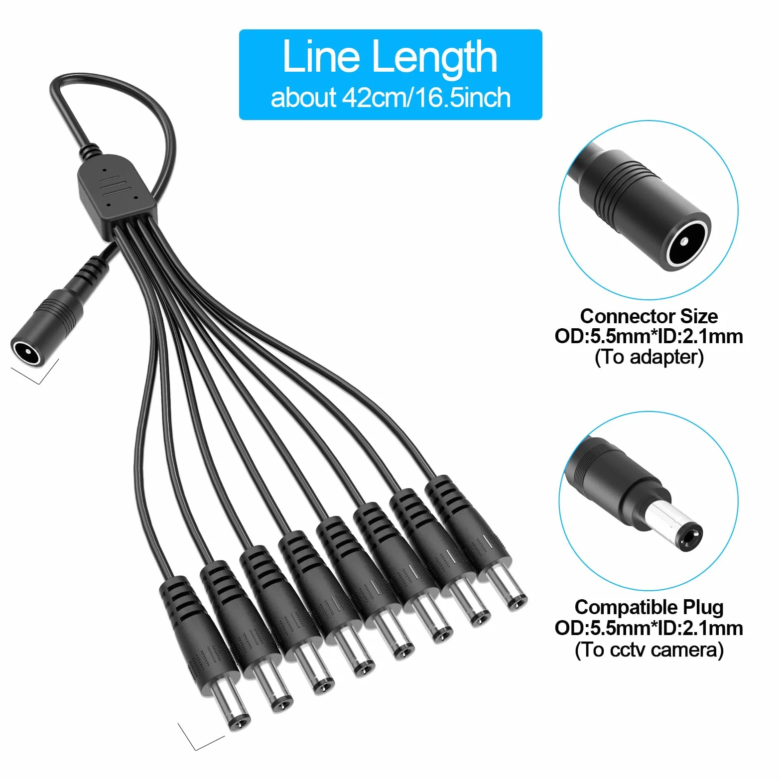 Alimentatore di rete CCTV da 12 V, 5 A, 12 Volt, 5 Ampere, con cavo splitter di potenza a 8 vie, compatibile con Lorex, Samsung, Q-See, Night Owl, Swann, Annke IP e BNC