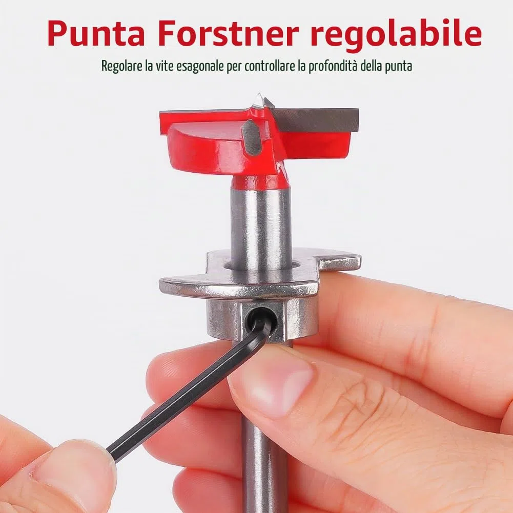 flintronic Punta per Legno Forstner 5 Pezzi, Apri Fori per La Lavorazione del Legno, Set di 5 punte per fresa in legno (Ø15 – 35 mm) con attacco di profondità (gamma di profondità 10 – 40 mm)
