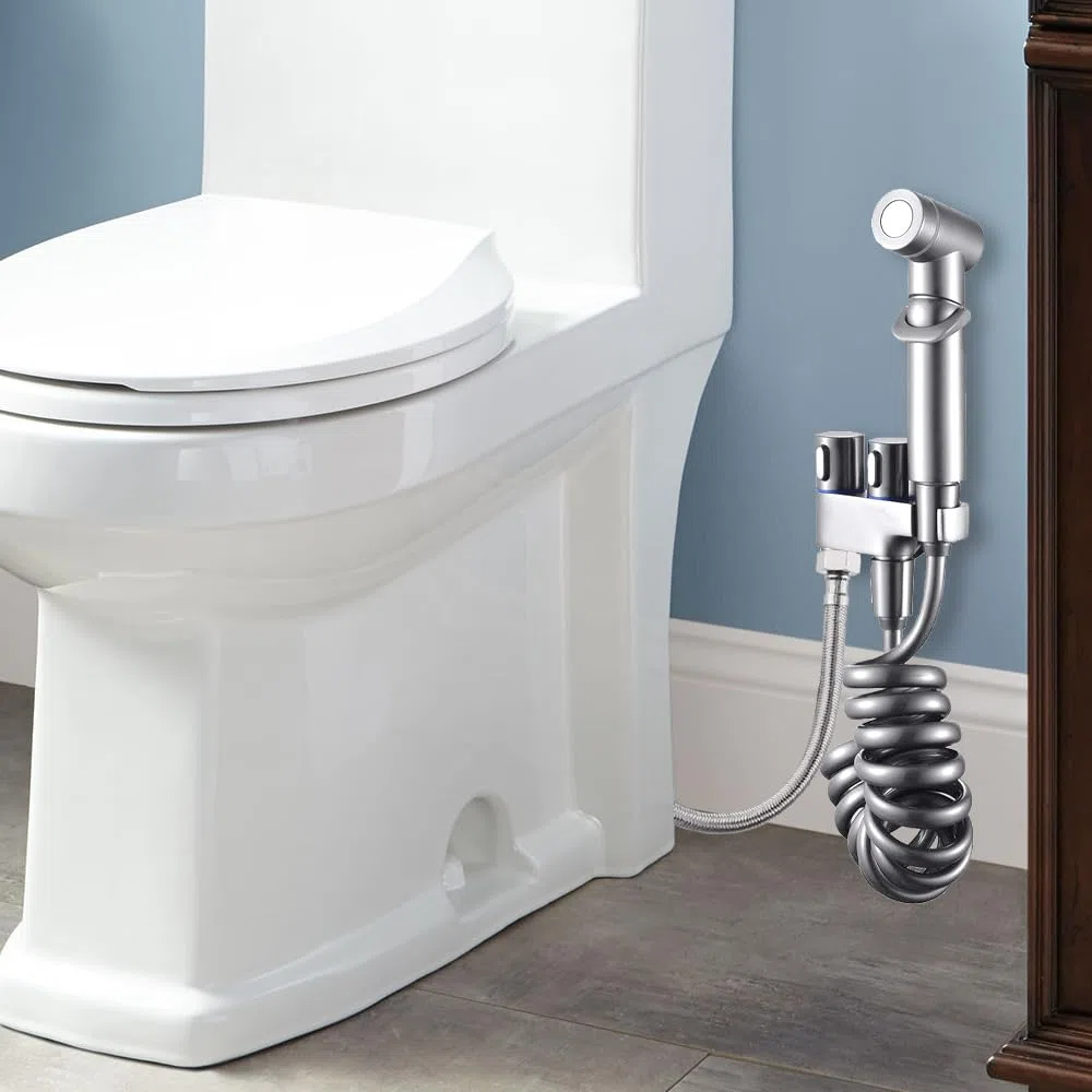 Mocrop Kit doccia bidet 1/2 uscita doppia valvola acciaio inox pulizia bagno, animali, terrazza, cucina