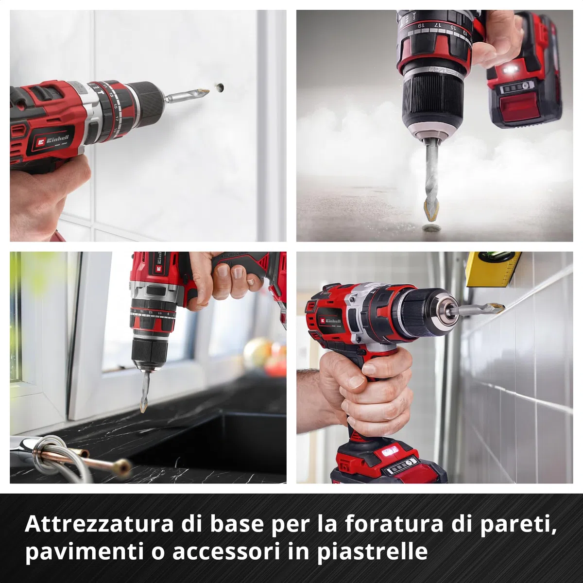Originale Einhell XS-CASE set di punte per piastrelle in metallo duro da 4 pezzi (in acciaio per utensili, piastra in metallo duro appositamente rettificata, punta centrale, gambo E 6.3)