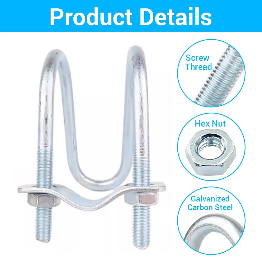 10 morsetti a croce con doppio bullone a U, materiale zincato per tubo 1,2"x3/4" (25x40 mm) Connettore per impalcature per serre
