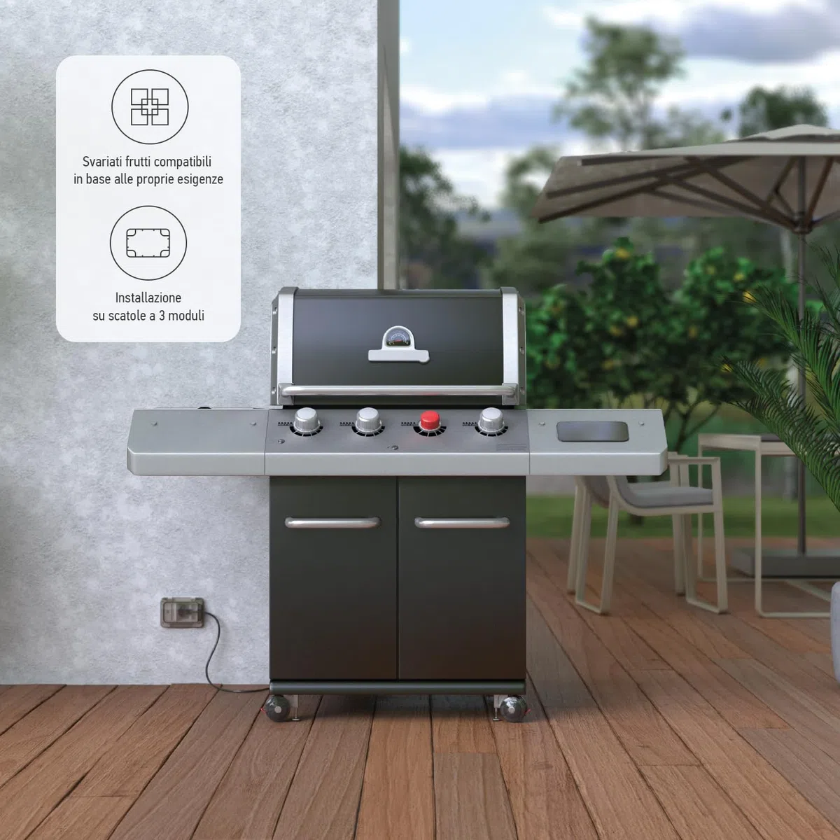4box - Custodia Wide grado di protezione IP55 completa di presa schuko bivalente. Per scatola incasso 3 moduli. Protezione totale anche a spina inserita. Colore Bianco