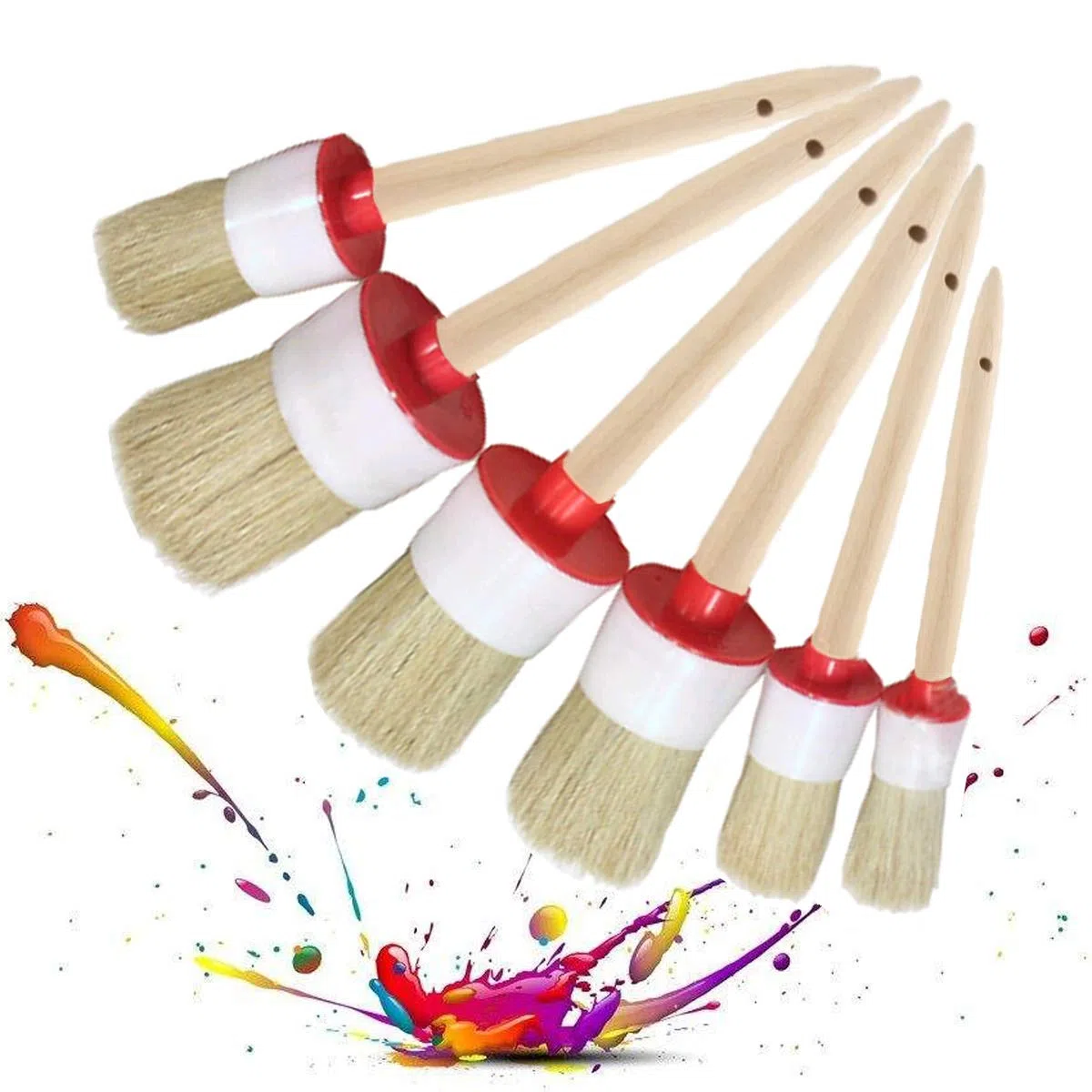 Gesso Cera Pennello Vernice Pennellessa Rotondi con Setole Naturali per Pittura Ceretta Mobili Smaltatura di Ceramica Home Decor Progetti Shabby Chic 6 Pezzi