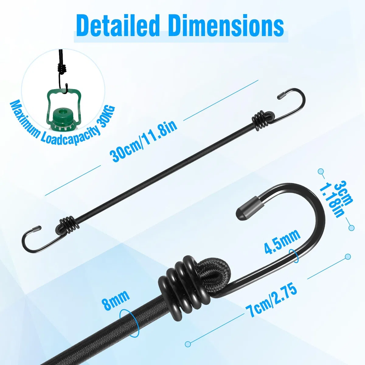 moinkerin Cinghie Corde Elastiche con Gancio,12 Pezzi 30CM Corda Elastica Resistente Gancio Elastico per il Fissaggio di Bagagli, Portabagagli, Campeggi, Motociclette e Teloni