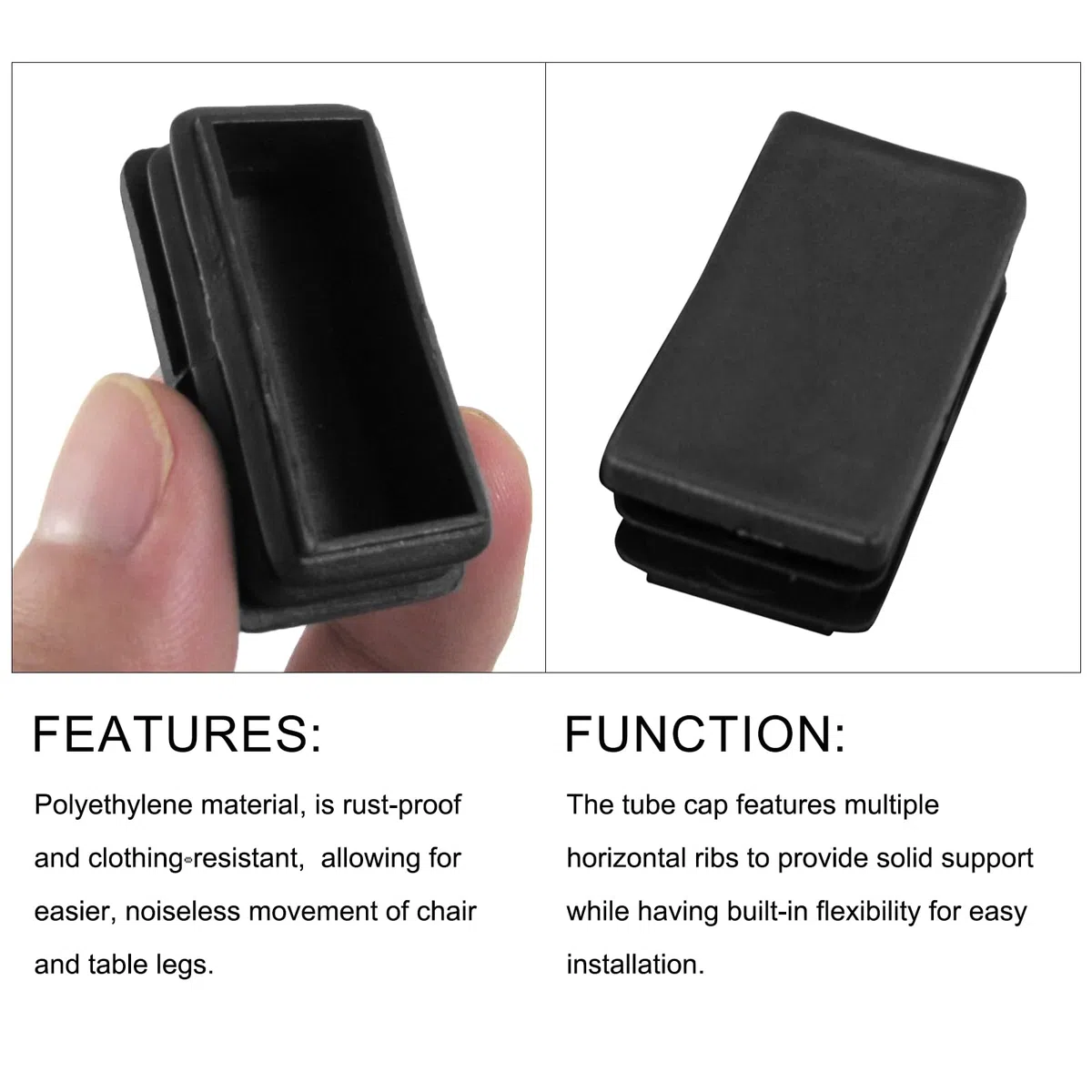 METALLIXITY Tappi di Chiusura Rettangolari (100 x 50mm) 12pz, Tappi di Chiusura Filettati per Inserti di Tubi Rettangolari in Plastica - per Gambe di Mobili Tavoli Sedie, Nero