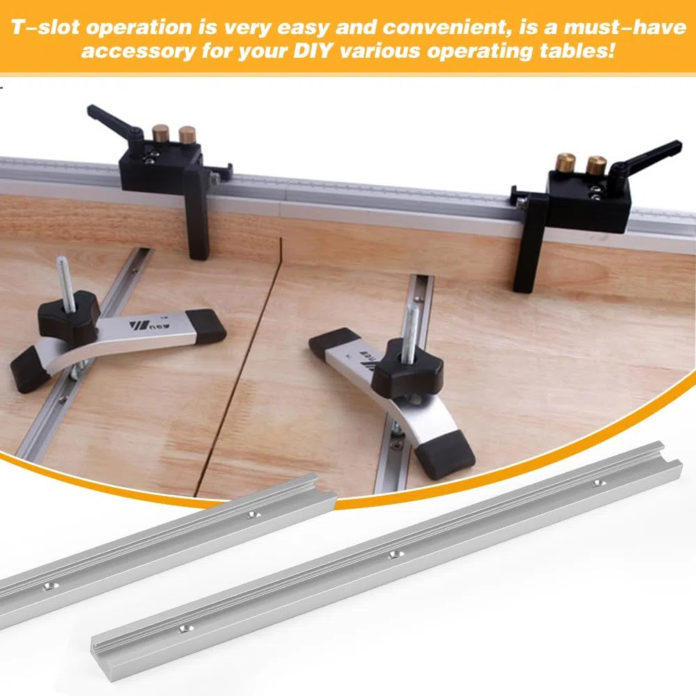 2 Pezzi T Track Alluminio 400MM Profile T Track Binari a T Metrici per Router Table Saw per Falegname con 2 Cursori M6, 2 Cursori M8, 8 Viti, 1 Cacciavite