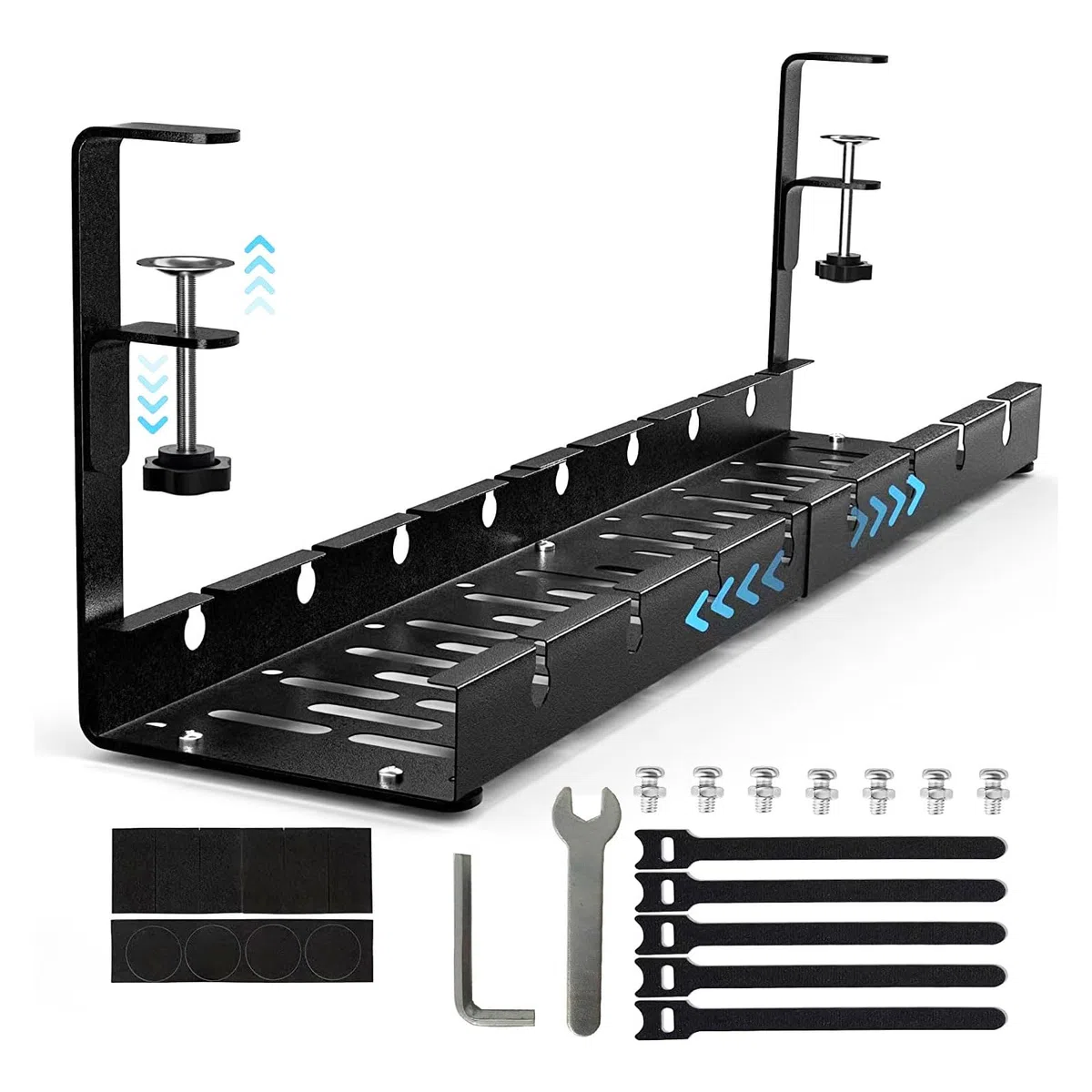 Canalina per cavi da scrivania, retrattile, 30,5 – 55 cm, gestione cavi senza foratura, sottocavo con alloggiamento per cavi