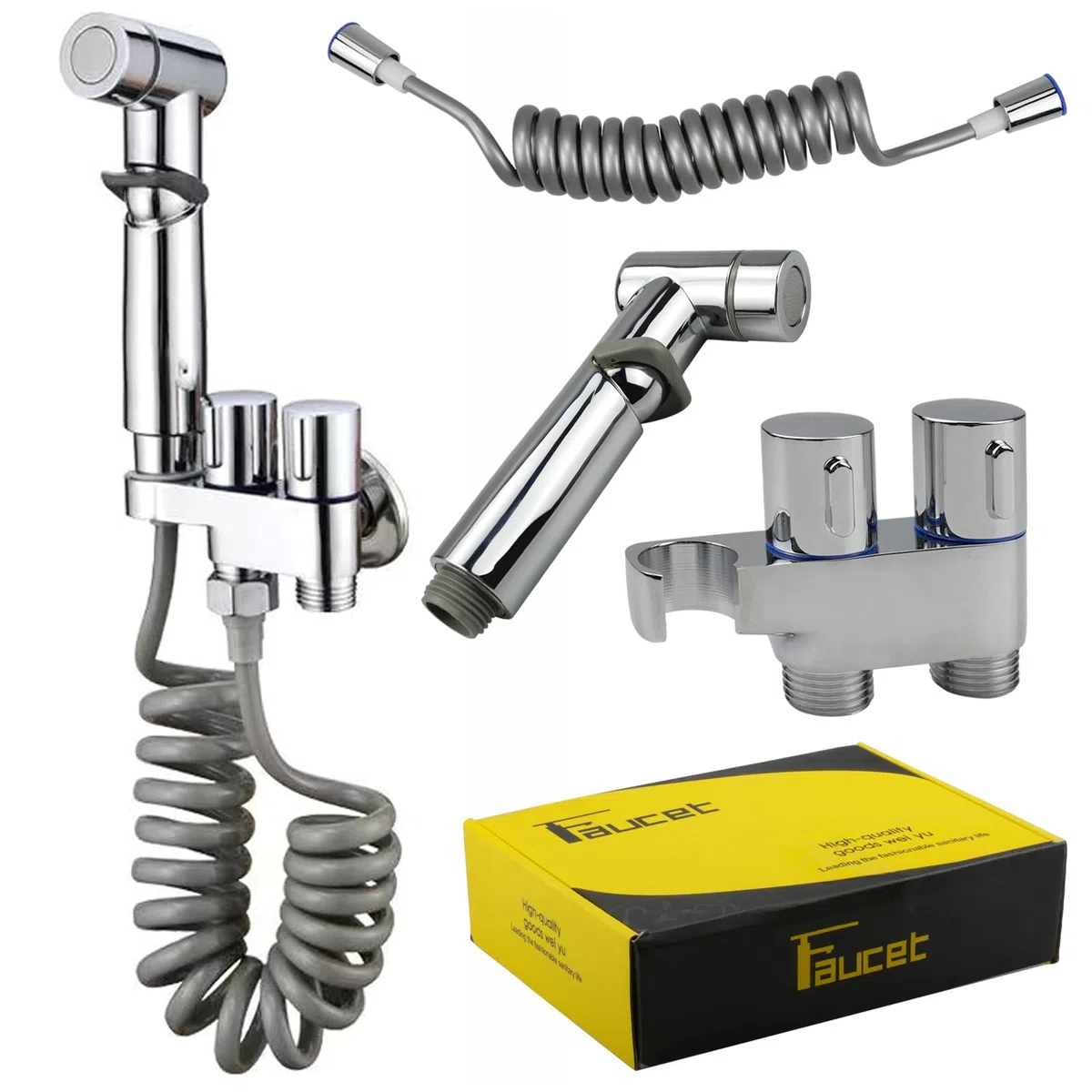 Mocrop Kit doccia bidet 1/2 uscita doppia valvola acciaio inox pulizia bagno, animali, terrazza, cucina