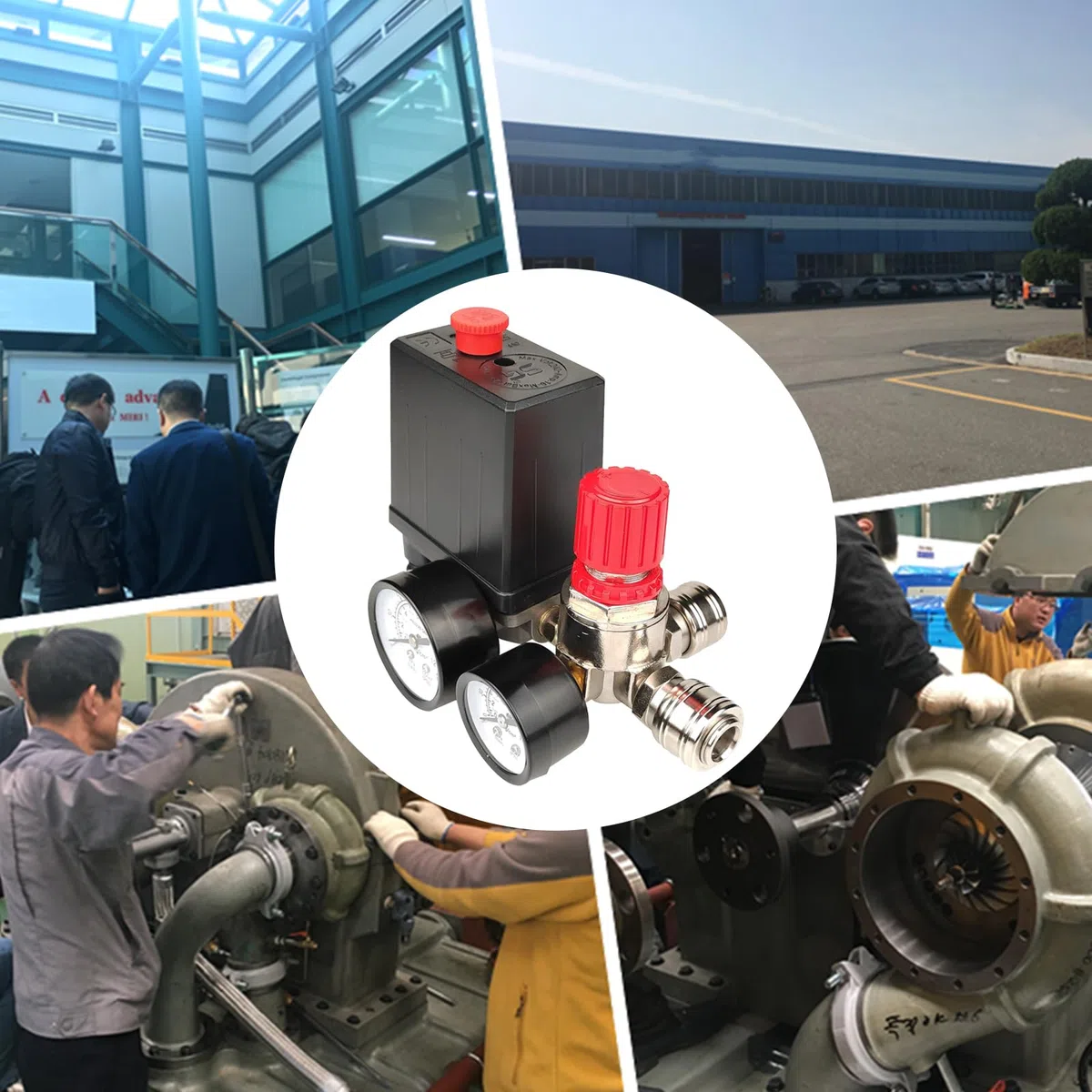 Pressostato per compressore ad aria, 220V valvola di controllo per compressore ad aria, pressostato compressore con valvola di sicurezza e manometro, 6,2~8,3 bar per regolazione della pressione