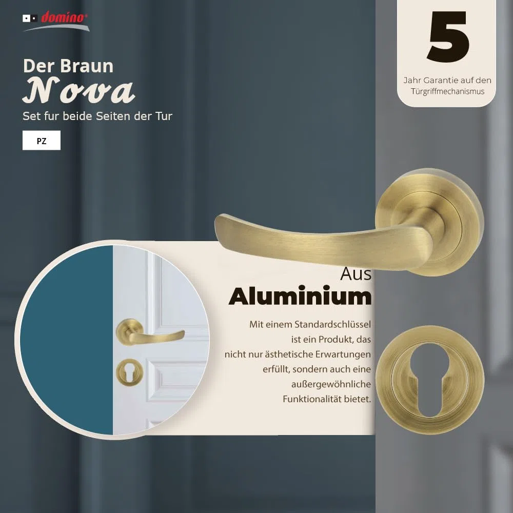 domino Maniglia per Porta Modello Nova della Serie R M3 in Ottone con Cilindro a Profilo, Finitura in Alluminio e Bronzo, Design Elegante e Resistente per Porte Interne